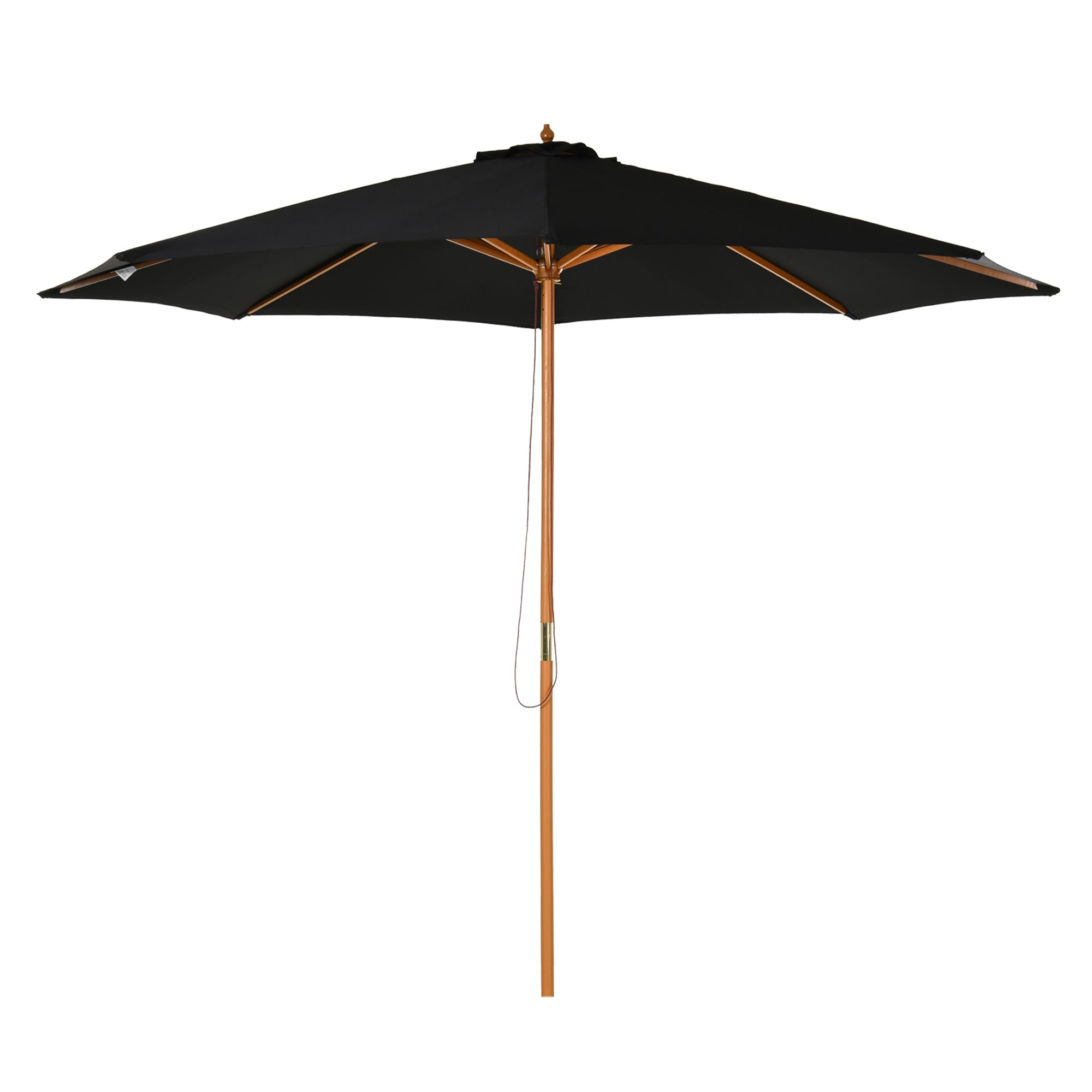 Outsunny Sombrilla Terraza Exterior Ø300 cm Sombrilla de Jardín con Sistema de Polea Techo Ventilado y Poste Desmontable de Madera Parasol para Patio Terraza Negro