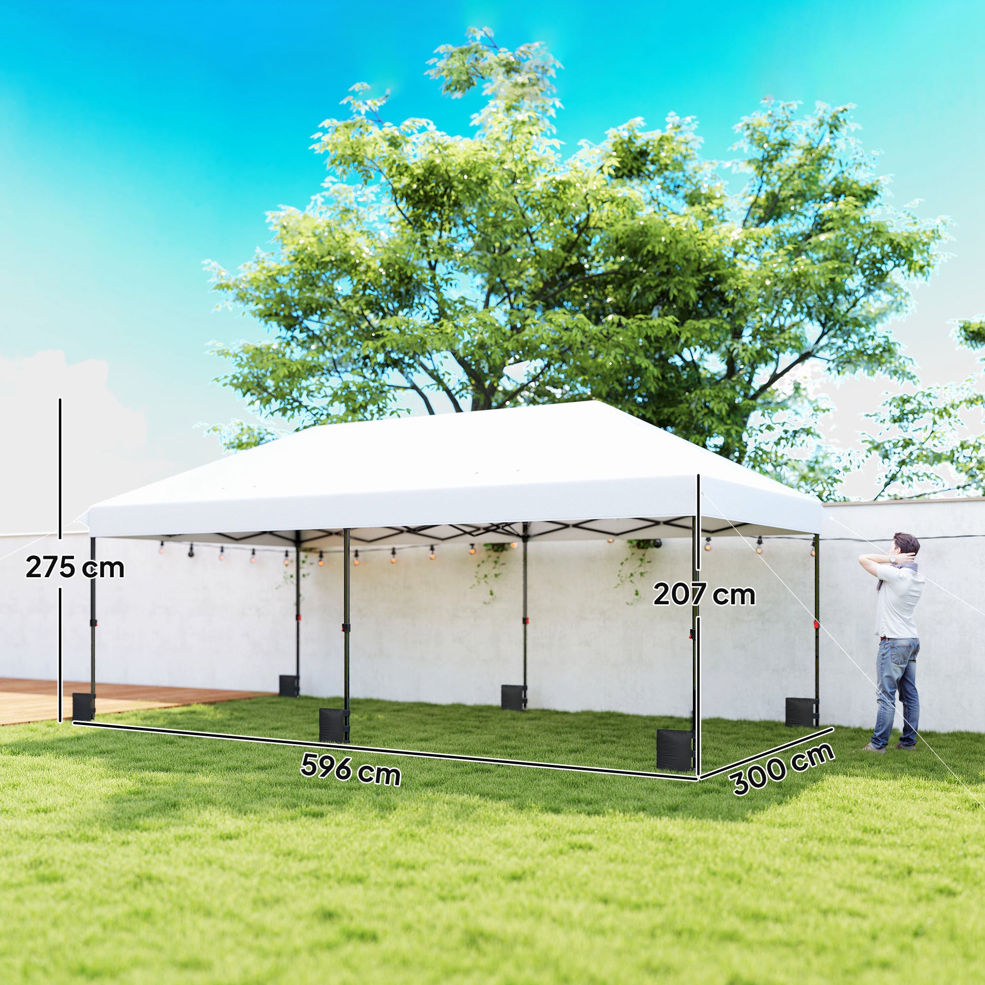 Outsunny Carpa Plegable Gazebo 6x3 m, Pop-up, Cenador de Jardín Altura Ajustable en 3 Niveles, Toldo Protección UPF50+, Montaje Fácil con Bloqueo Central, 6 Sacos de Arena y Bolsa con Ruedas, Plateado