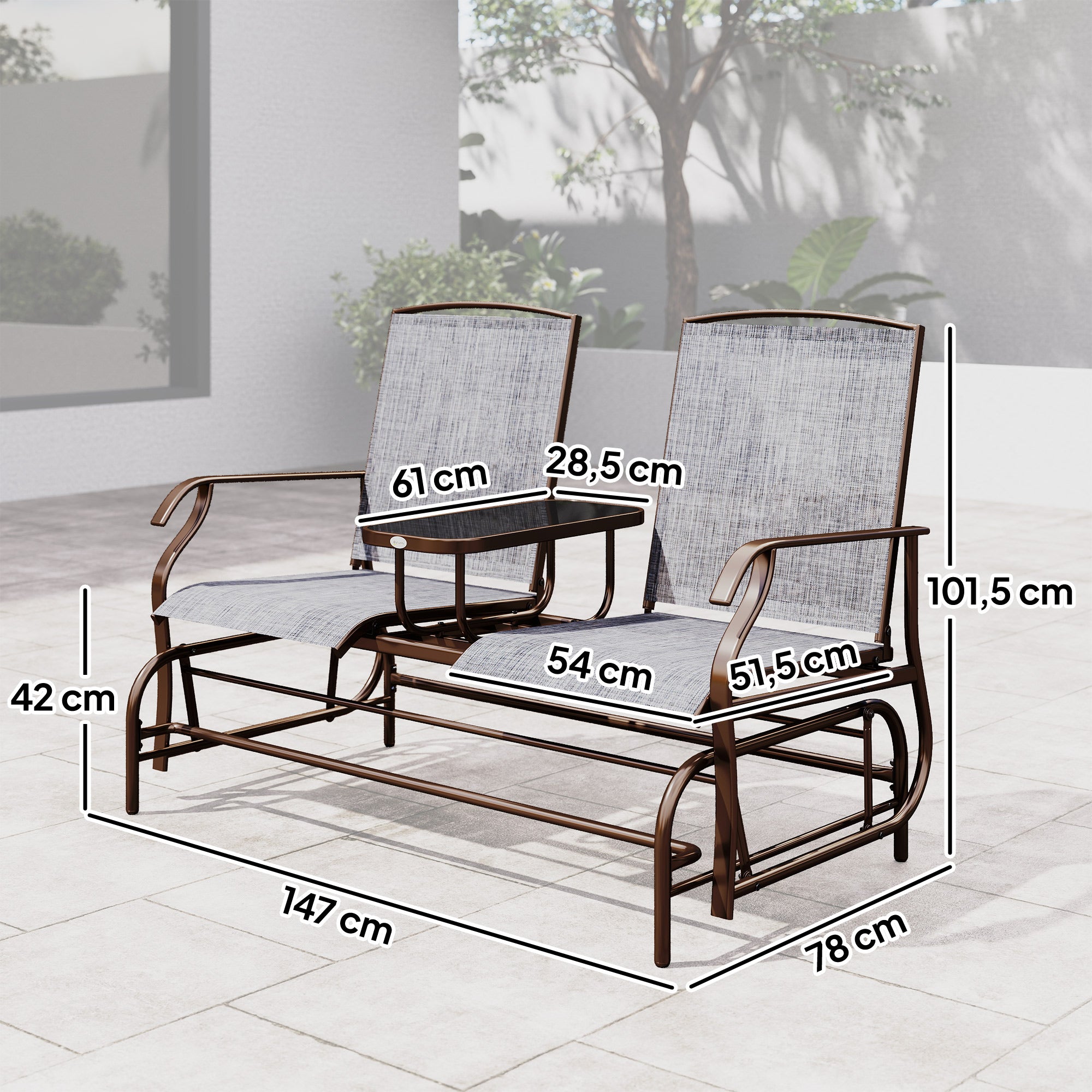 Outsunny Mecedora de 2 Plazas Banco Balancín Tipo Silla Basculante de Jardín o Patio de Metal y Tela Texteline para Exterior 147x78x101,5 cm