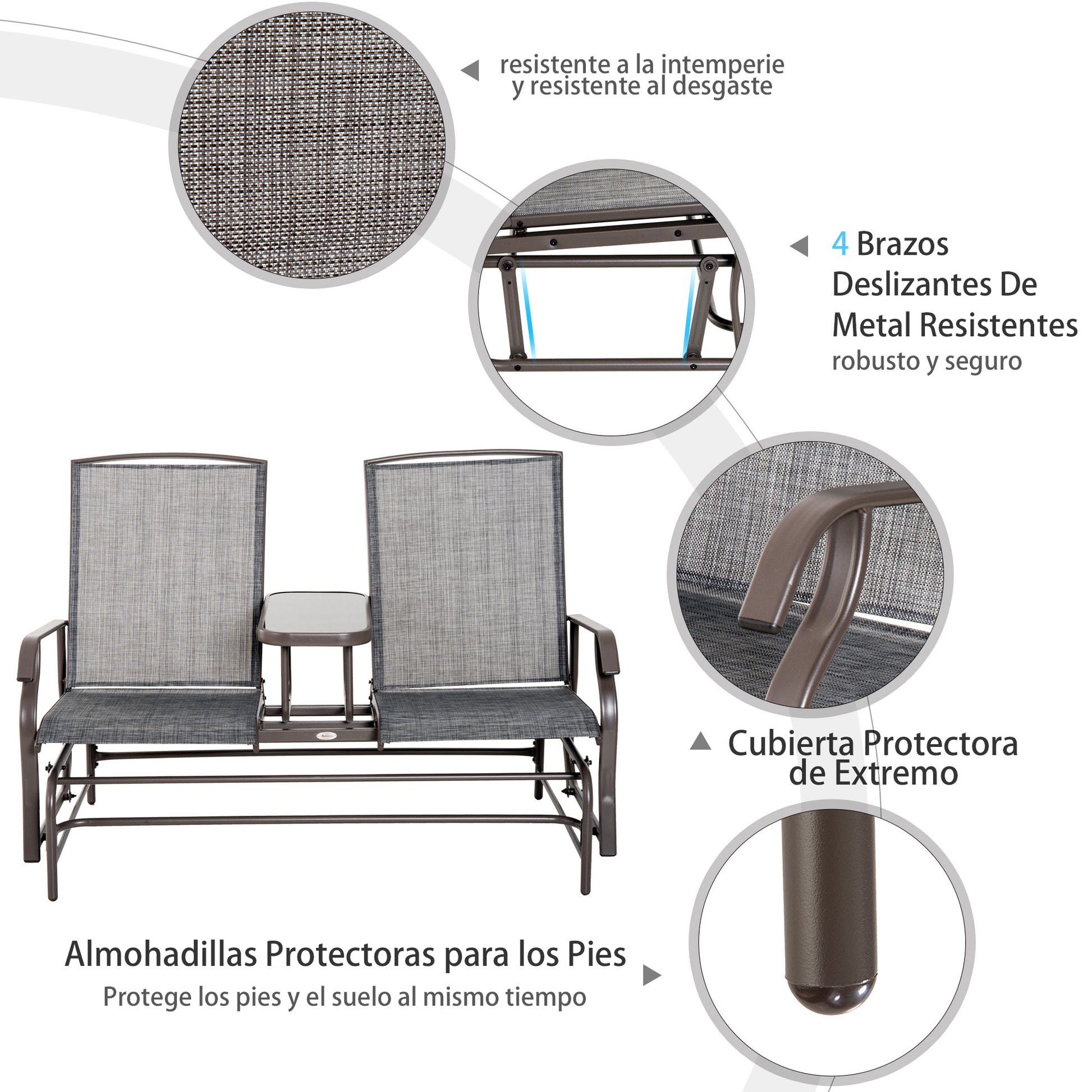 Outsunny Mecedora de 2 Plazas Banco Balancín Tipo Silla Basculante de Jardín o Patio de Metal y Tela Texteline para Exterior 147x78x101,5 cm