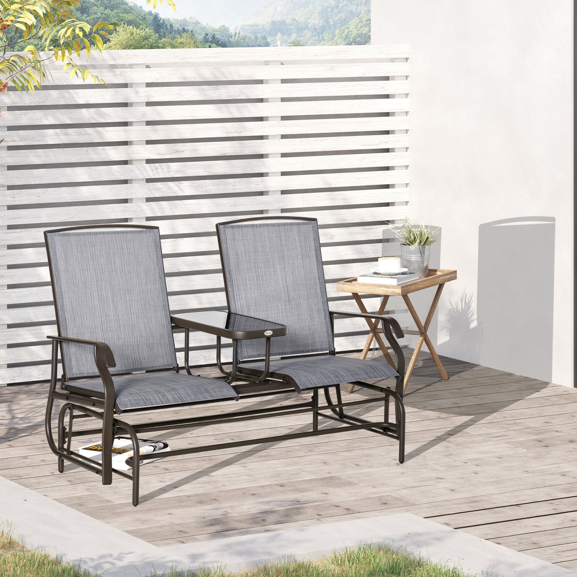 Outsunny Mecedora de 2 Plazas Banco Balancín Tipo Silla Basculante de Jardín o Patio de Metal y Tela Texteline para Exterior 147x78x101,5 cm
