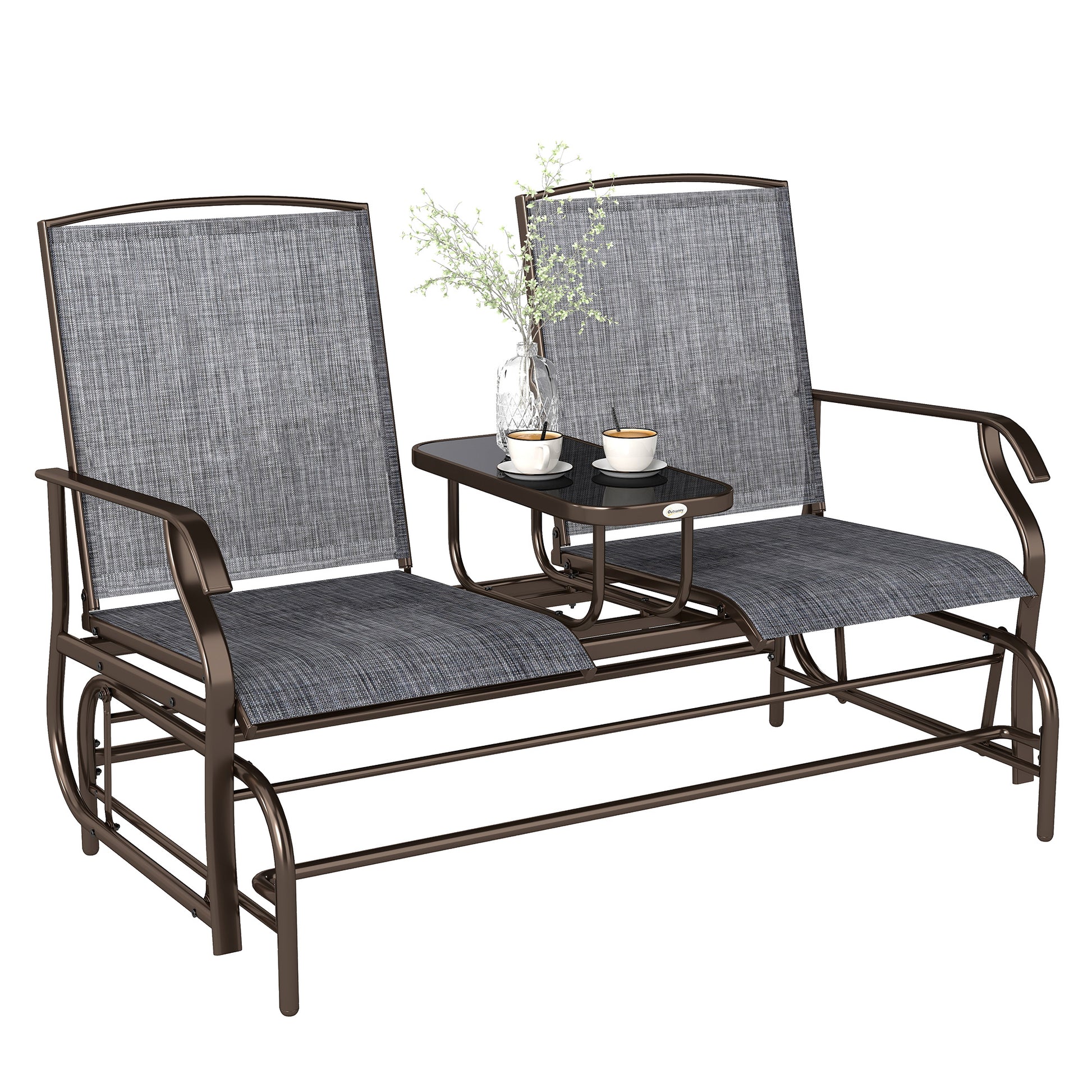 Outsunny Mecedora de 2 Plazas Banco Balancín Tipo Silla Basculante de Jardín o Patio de Metal y Tela Texteline para Exterior 147x78x101,5 cm