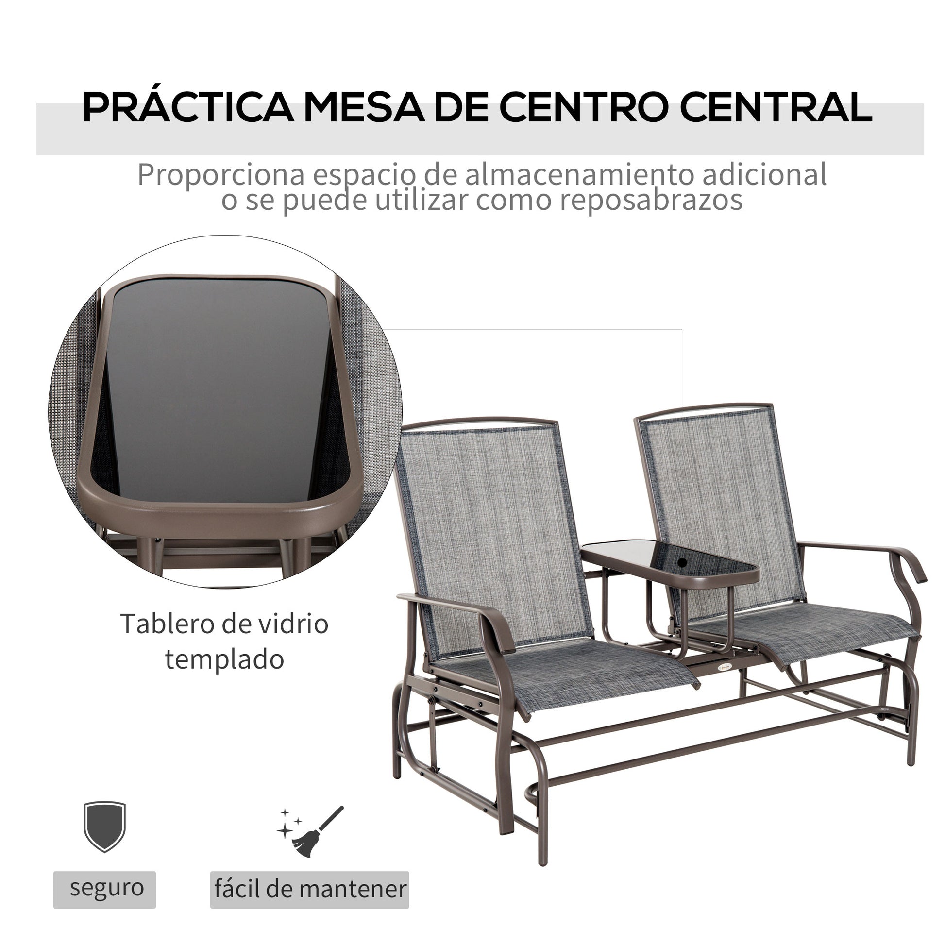 Outsunny Mecedora de 2 Plazas Banco Balancín Tipo Silla Basculante de Jardín o Patio de Metal y Tela Texteline para Exterior 147x78x101,5 cm