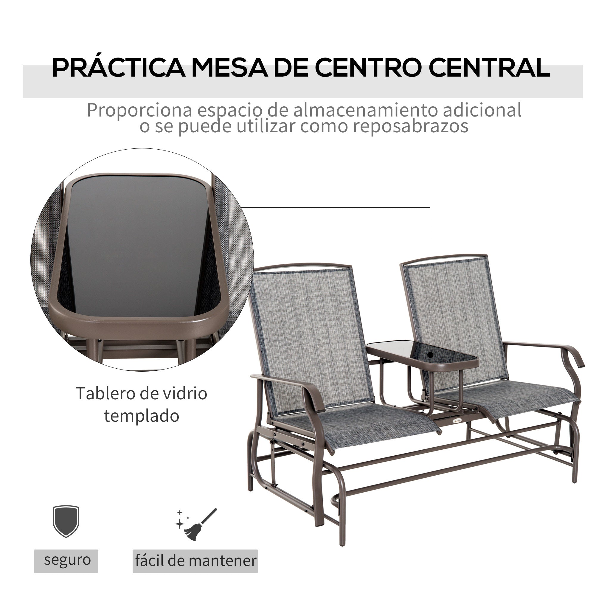 Outsunny Mecedora de 2 Plazas Banco Balancín Tipo Silla Basculante de Jardín o Patio de Metal y Tela Texteline para Exterior 147x78x101,5 cm
