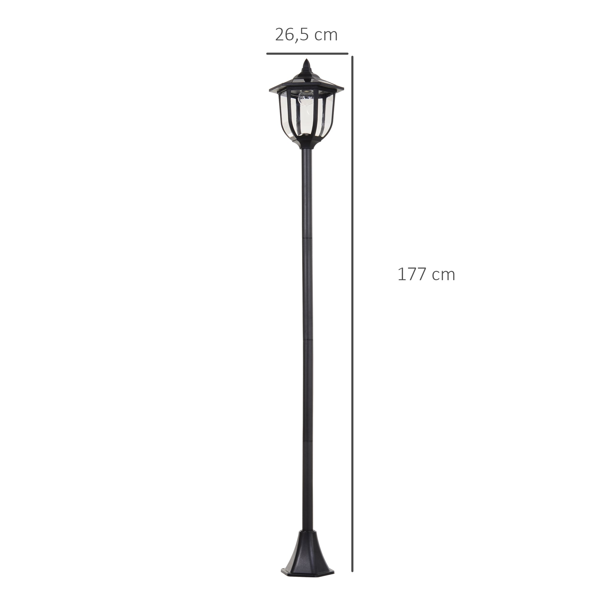 Outsunny Conjunto de 2 Farolas Solares Luces de Solar para Jardín con Panel Solar Encendido Automático Protección al Ambiente y 6 Luces LED para Terraza Patio Ø26,5x177 cm Negro