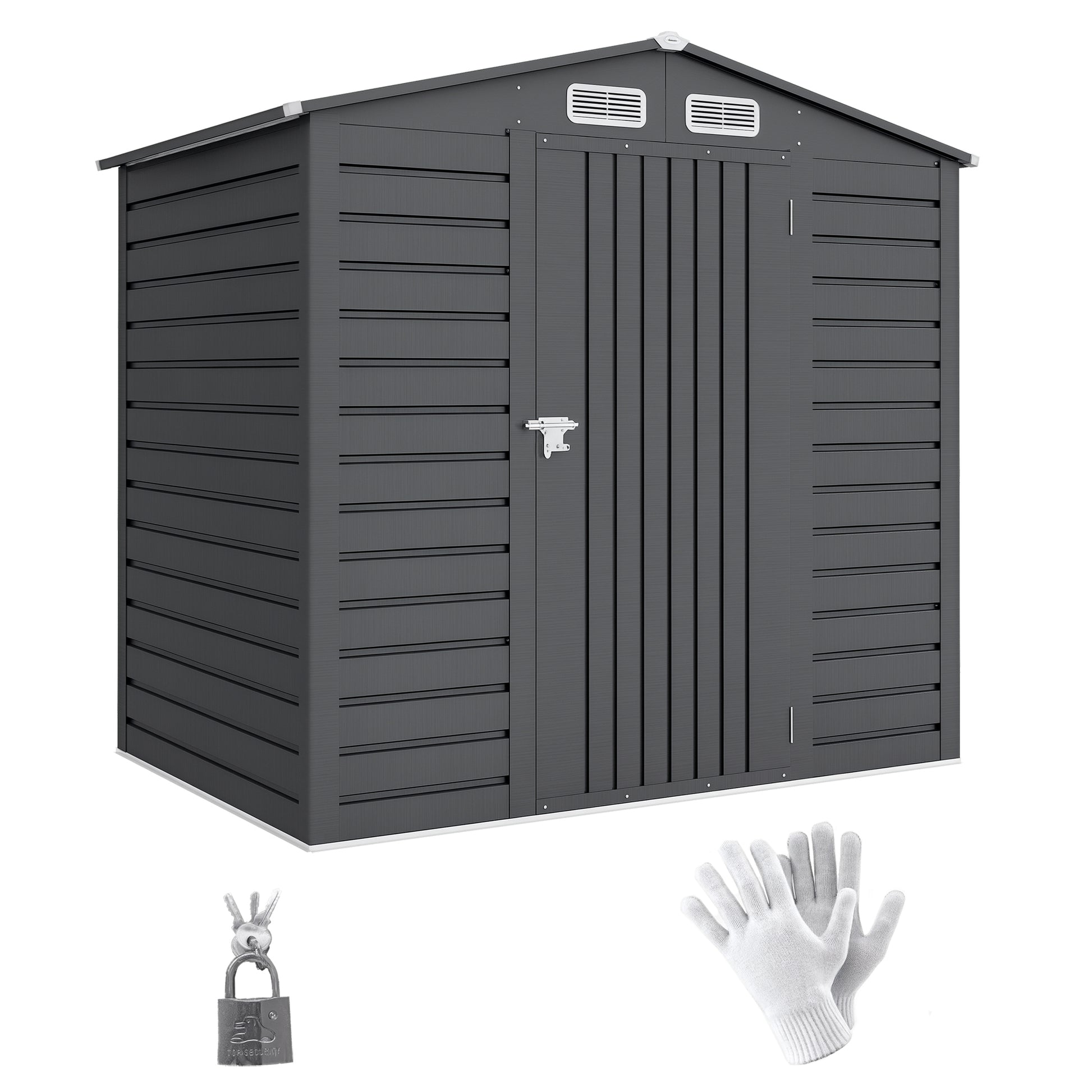 Outsunny Caseta de Jardín Exterior, 2,27 m² 190x131x188 cm, Cobertizo de Jardín Exterior Metálico con 2 Ventilaciones, Puerta con Cerradura, para Almacenamiento de Herramientas, Gris