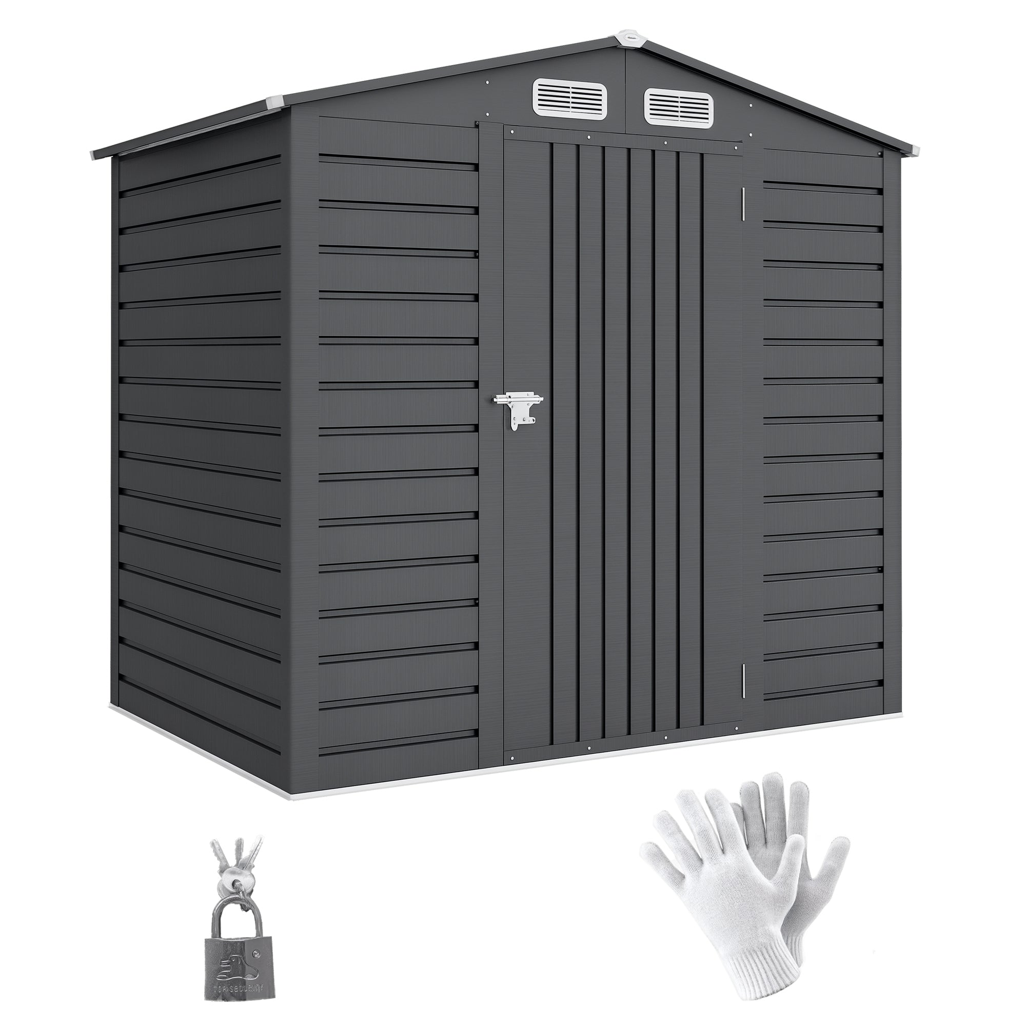 Outsunny Caseta de Jardín Exterior, 2,27 m² 190x131x188 cm, Cobertizo de Jardín Exterior Metálico con 2 Ventilaciones, Puerta con Cerradura, para Almacenamiento de Herramientas, Gris
