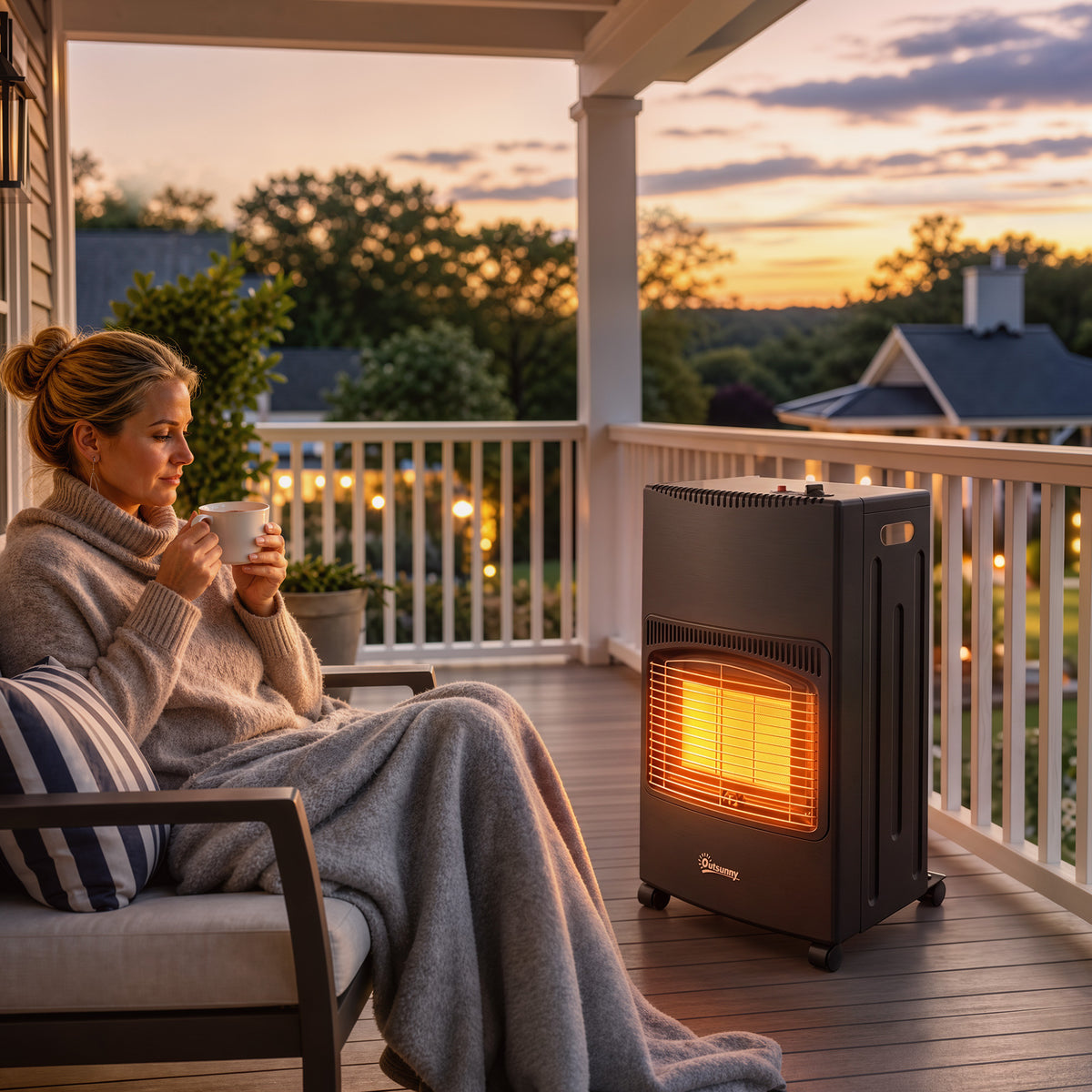 Outsunny Estufa de Gas Butano Exterior, 4,2 kW, Calefactor de Gas Terraza con Sensor ODS, 3 Niveles de Calor, Encendido Piezoeléctrico, Antivuelco, 4 Ruedas, Paneles Laterales Plegables, 25 m², Negro