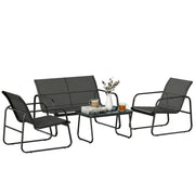Outsunny Conjunto Jardín Exterior de 4 Piezas, Muebles Jardín Exterior con Sofá de 2 Plazas, 2 Sillones, Mesa de Vidrio Templado, Tela de Textilene Transpirable, Estructura de Acero, Gris Oscuro