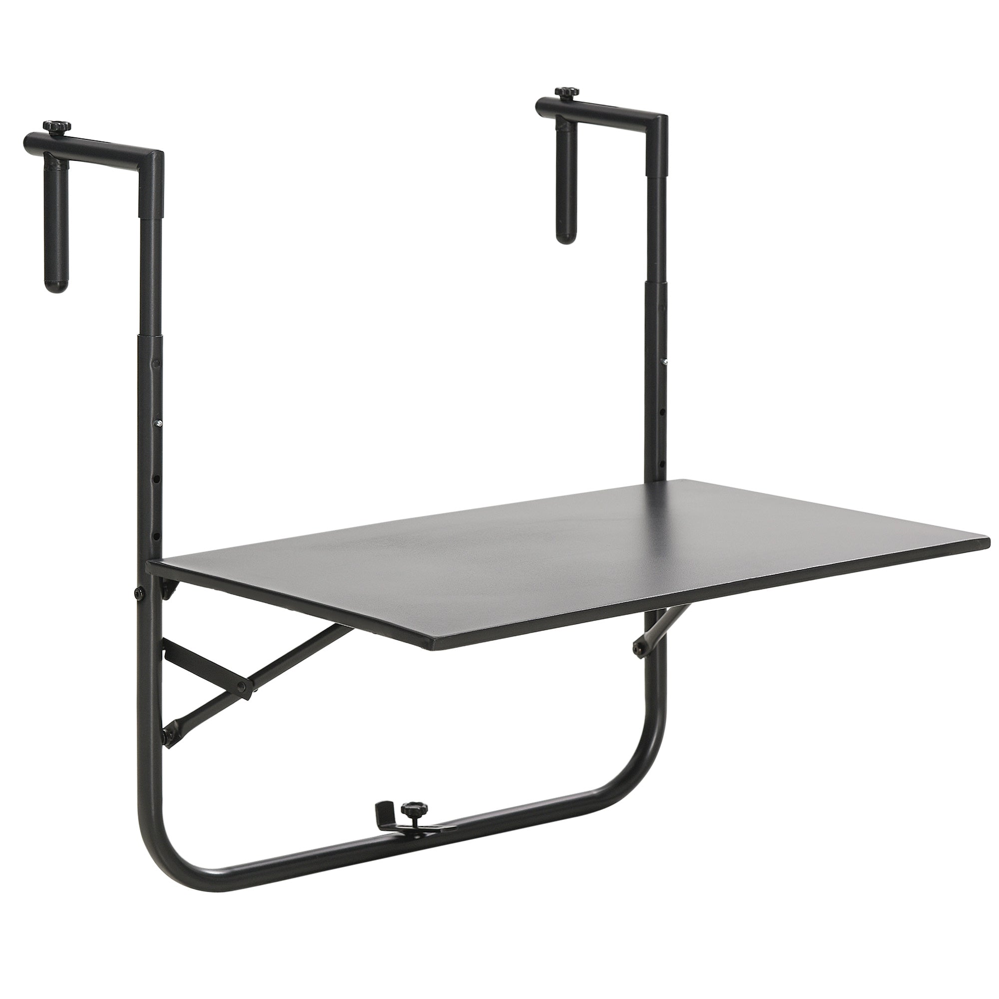 Outsunny Mesa Colgante para Balcón Mesa de Pared de Acero con Altura Ajustable en 4 Posiciones Carga Máx. 15 kg para Terraza 60x60,5x56-71 cm Negro