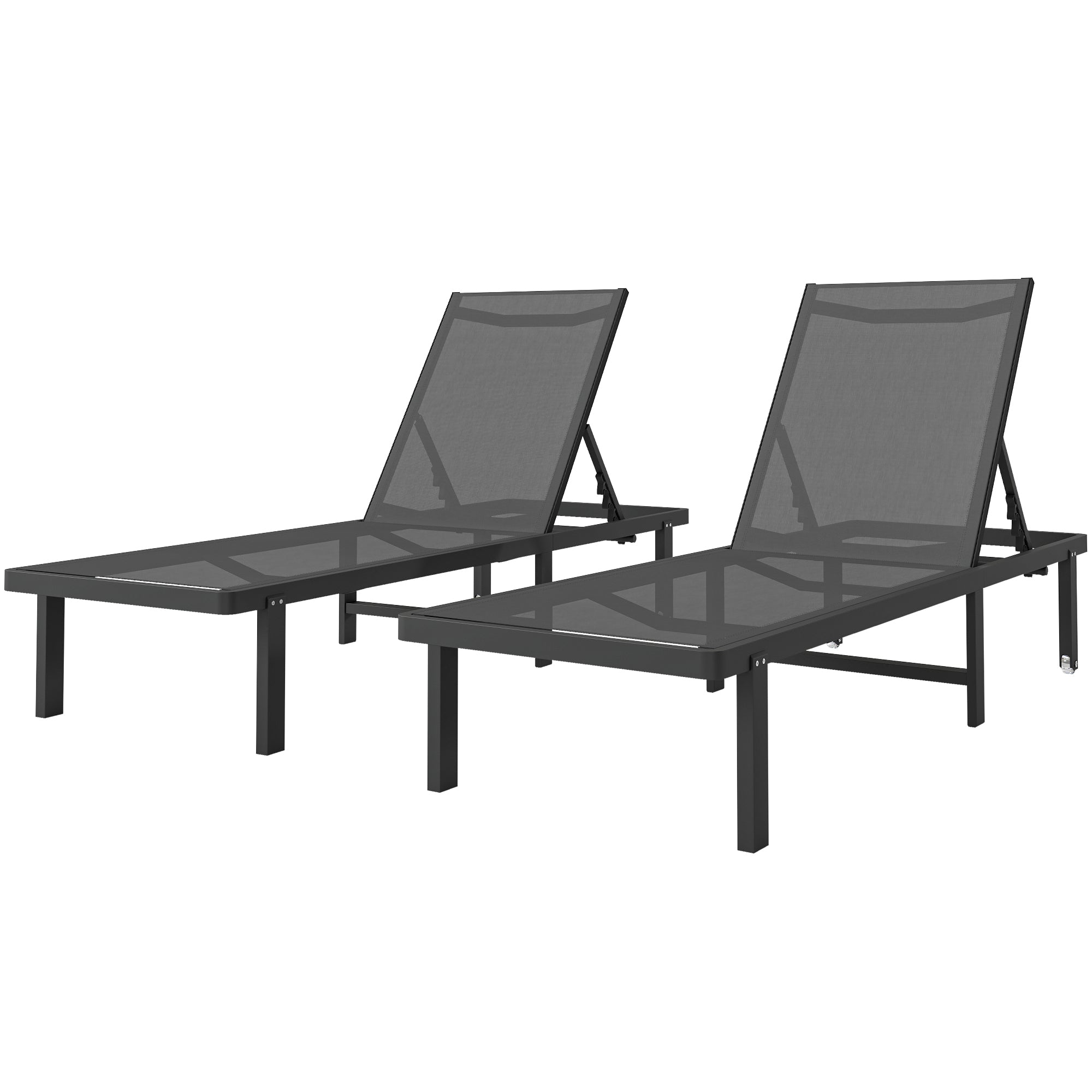 Outsunny Pack de 2 Tumbonas de Jardín Exterior, Tumbonas Reclinables con Ruedas, Respaldo Ajustable de 4 Niveles, Estructura de Aluminio y Tela Textilene, Resistentes, para Playa, Piscina, Gris Oscuro