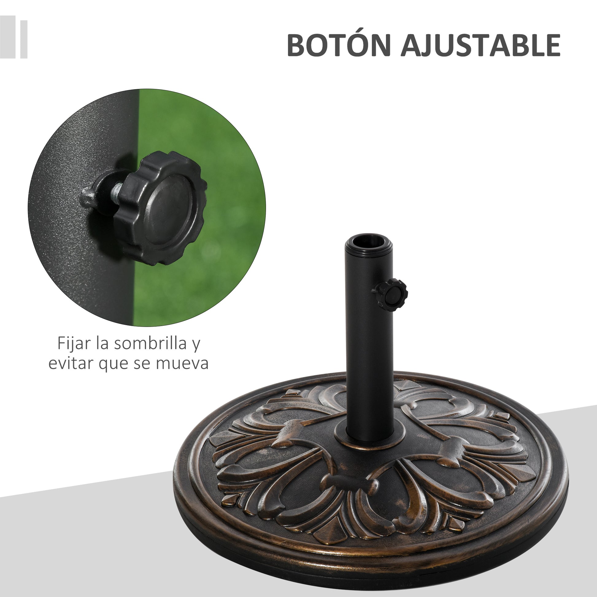 Outsunny Base de Sombrilla Peso 13 kg Soporte para Parasol Redondo de HDPE y Cemento para Poste de Paraguas de Ø35/38/48 mm para Terraza Patio Jardín Playa Ø48x34 cm Bronce