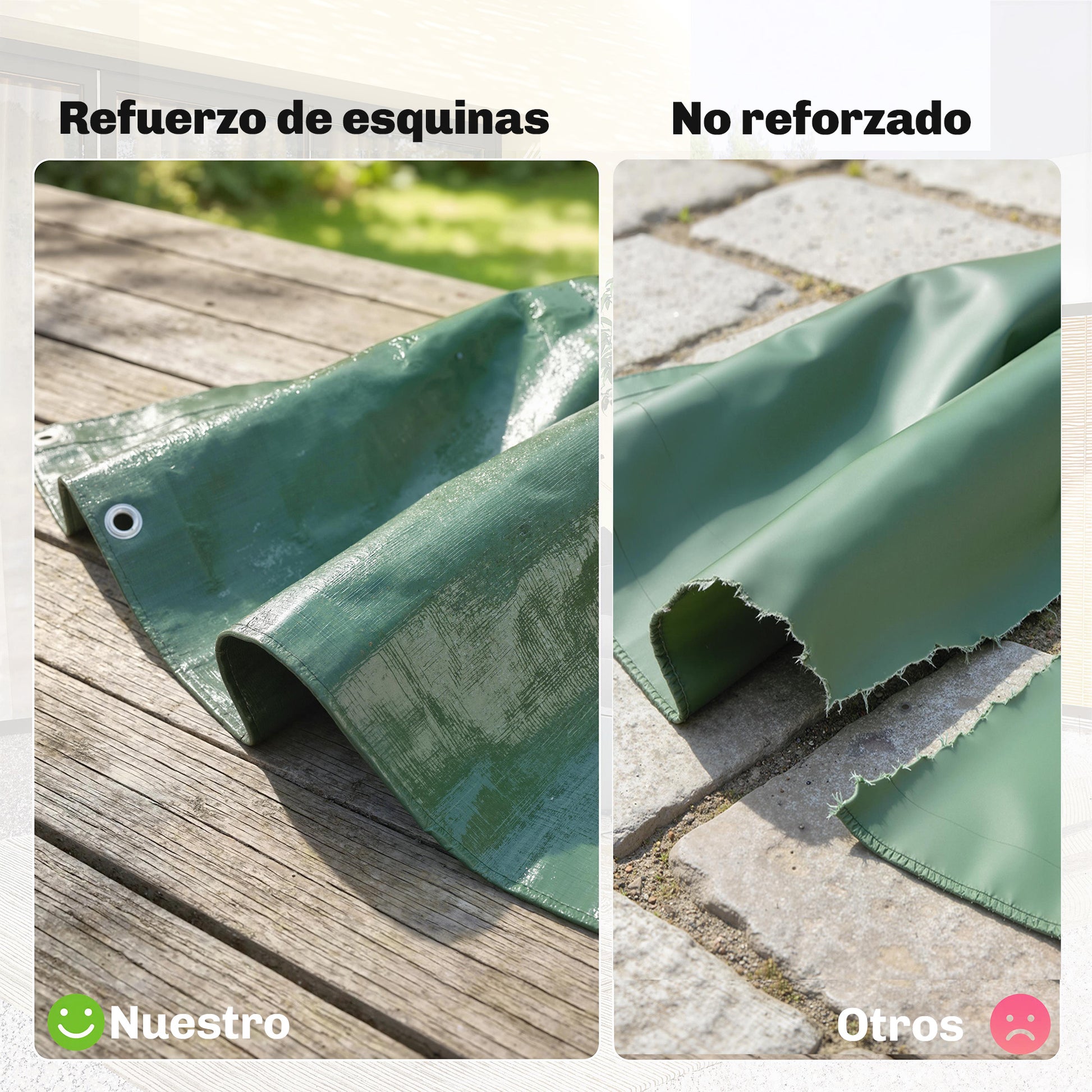 Outsunny Lona Impermeable Exterior 6x8 m, Toldo PE Resistente a Rasgaduras 90 g/m², Protección UV, con Ojales Reforzados para Leña, Muebles de Jardín, Invernaderos, Vehículos, Verde
