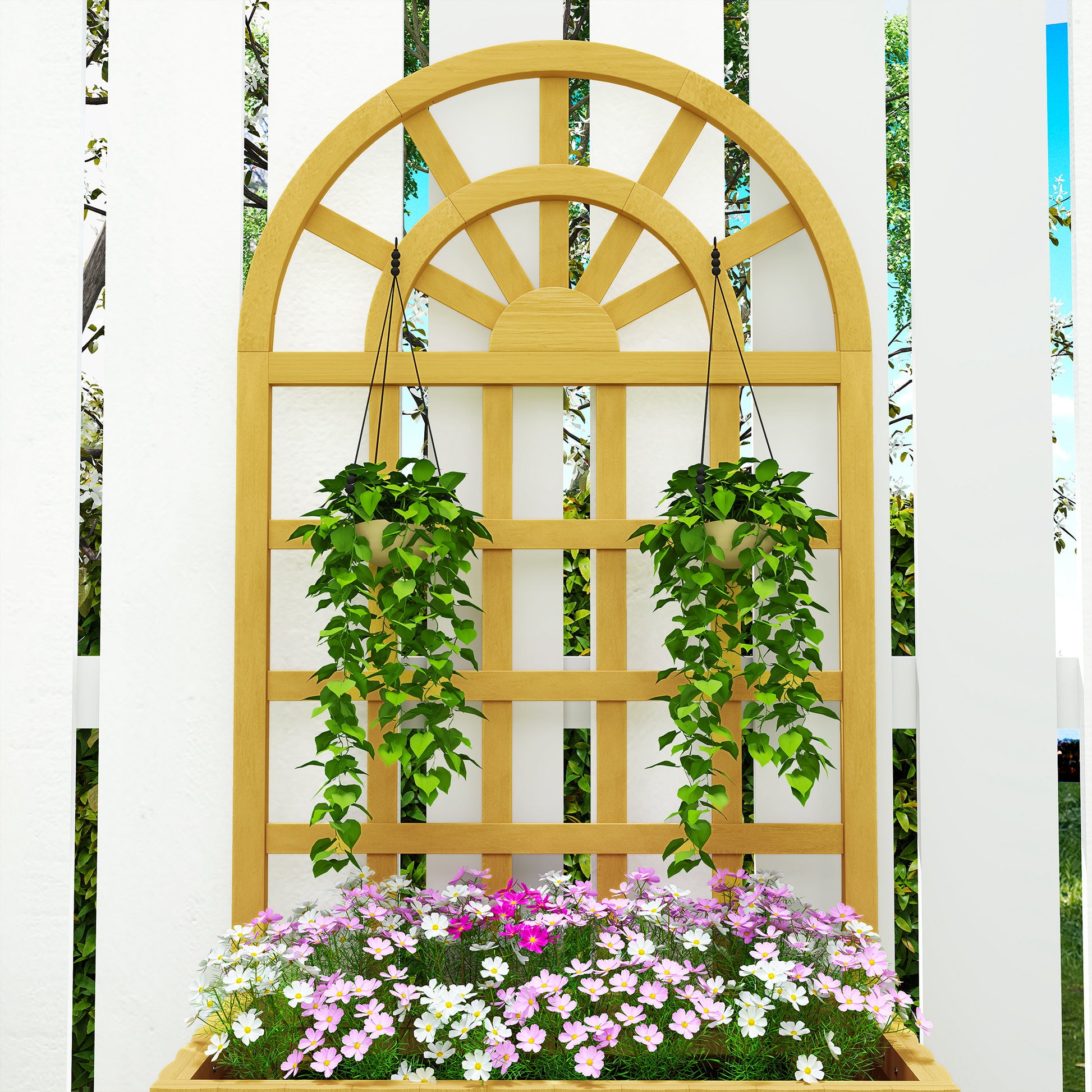 Outsunny Jardinera con Enrejado de Madera, Jardinera Exterior Grande para Plantas Trepadoras, con Ofricios de Drenaje, Macetero Elevado para Jardín, Patio, Terraza, 60x30x120 cm, Natural