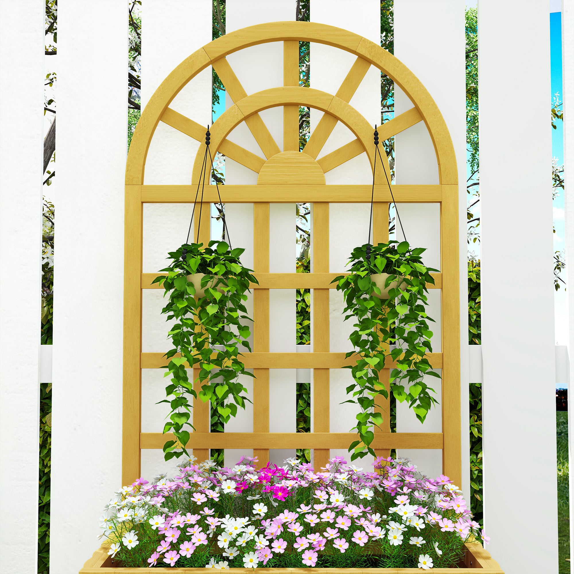 Outsunny Jardinera con Enrejado de Madera, Jardinera Exterior Grande para Plantas Trepadoras, con Ofricios de Drenaje, Macetero Elevado para Jardín, Patio, Terraza, 60x30x120 cm, Natural