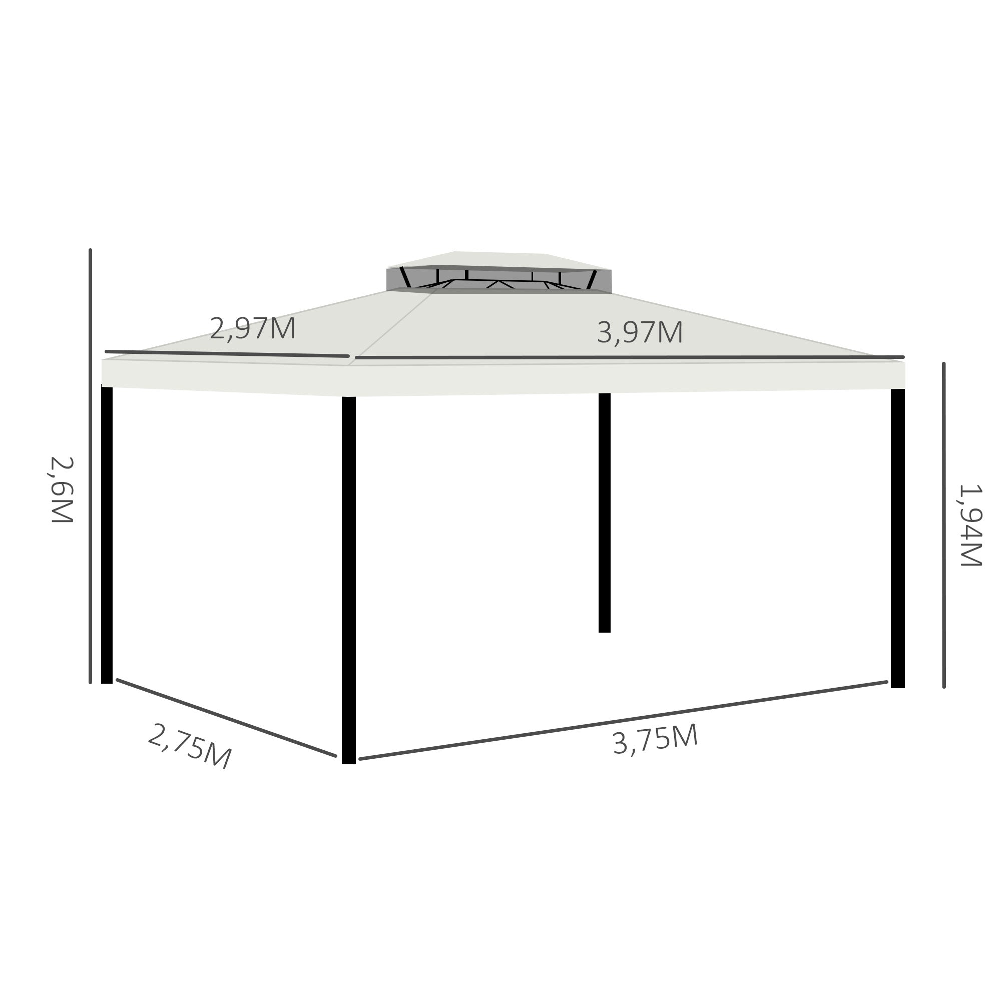 Outsunny Cenador de Jardín 4x3m Gazebo Exterior de Aluminio con Doble Techo 4 Cortinas Laterales 4 Mosquiteras con Cremallera y 10 Orificios de Drenaje para Fiestas Eventos Crema