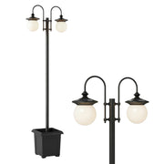 Outsunny Farola Solar Exterior de Jardín con Macetero 2 Cabezales Impermeable IP44 Encendido/Apagado Automático y Altura Ajustable Luz Solar de Exterior LED para Terraza Patio 53,5x30x182 cm Negro