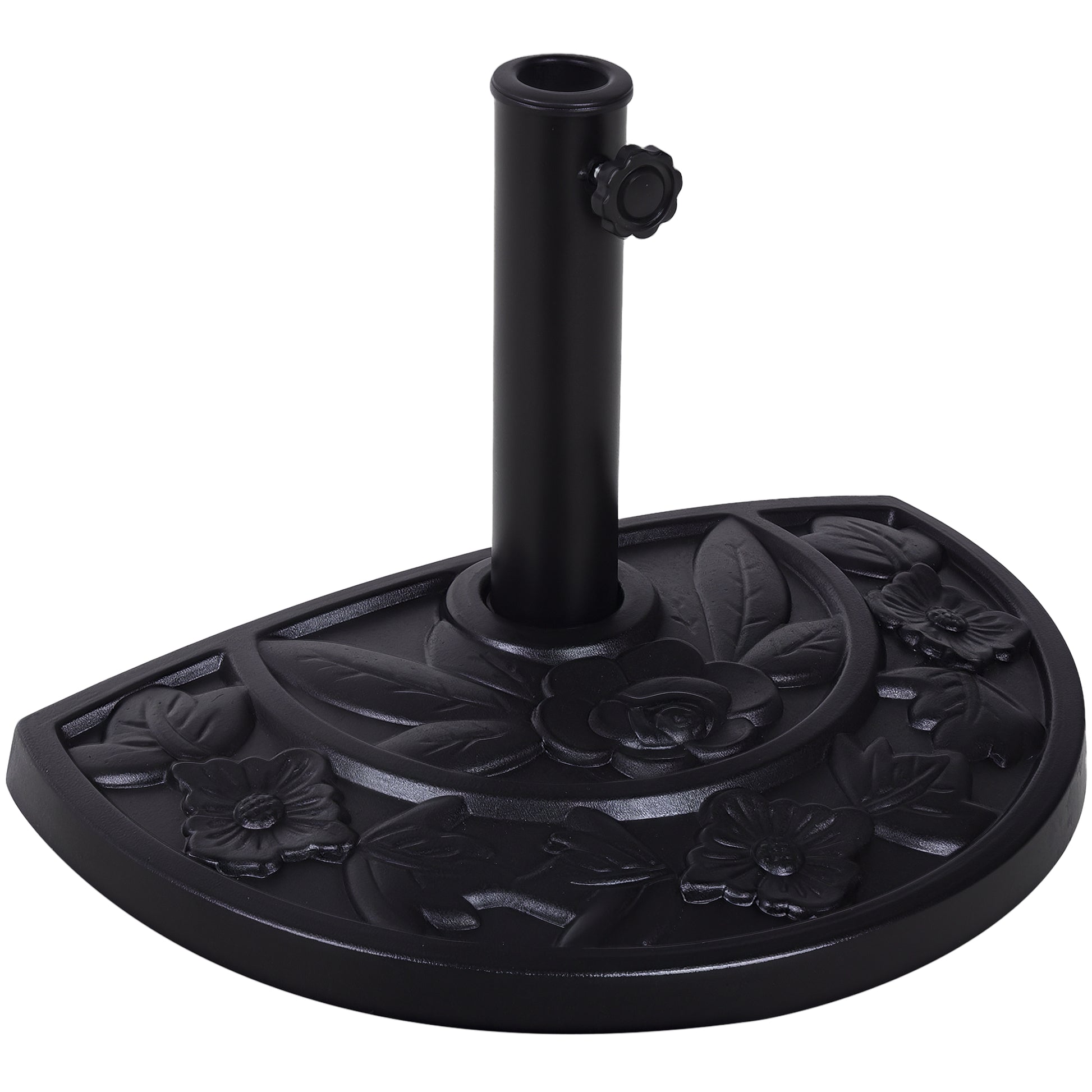 Outsunny Base de Sombrilla Semicírculo Peso 9 kg Soporte para Parasol de Resina para Poste de Paraguas de Ø3,8 cm y Ø4,8 cm para Terraza Patio Jardín Playa 50x31x32 cm Negro