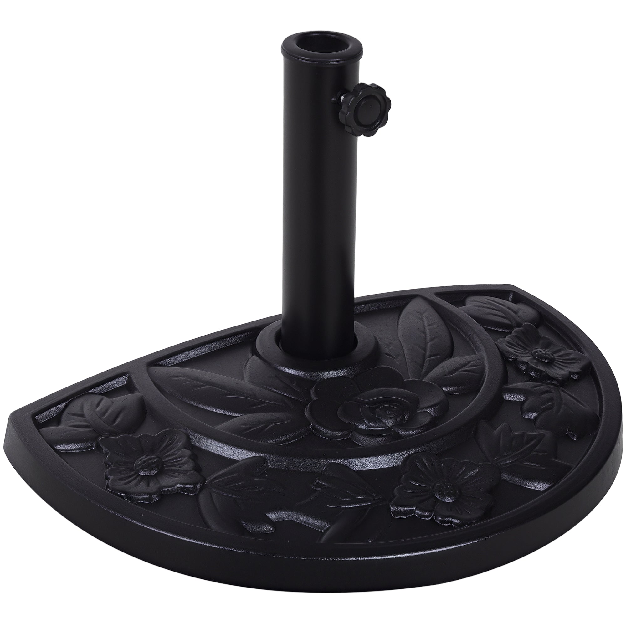 Outsunny Base de Sombrilla Semicírculo Peso 9 kg Soporte para Parasol de Resina para Poste de Paraguas de Ø3,8 cm y Ø4,8 cm para Terraza Patio Jardín Playa 50x31x32 cm Negro