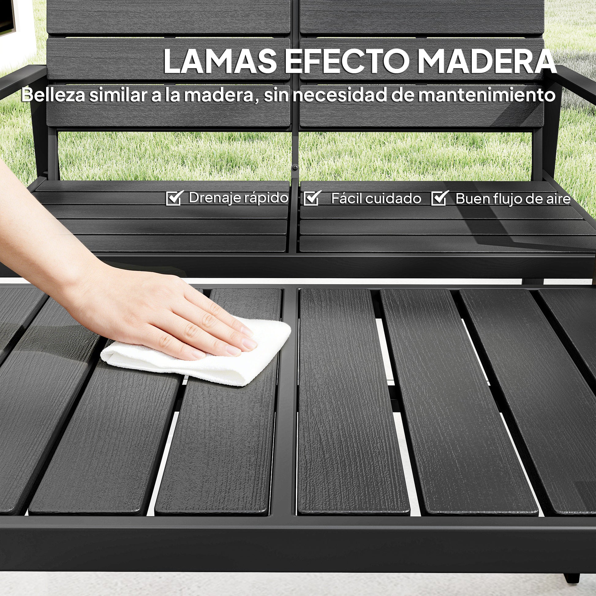 Outsunny Conjunto de Muebles de Jardín para 4 Personas, Sofá de Jardín de 4 Piezas con Sofá de 2 Plazas, 2 Sillones, Mesa de Centro, Estructura Metálica, Negro