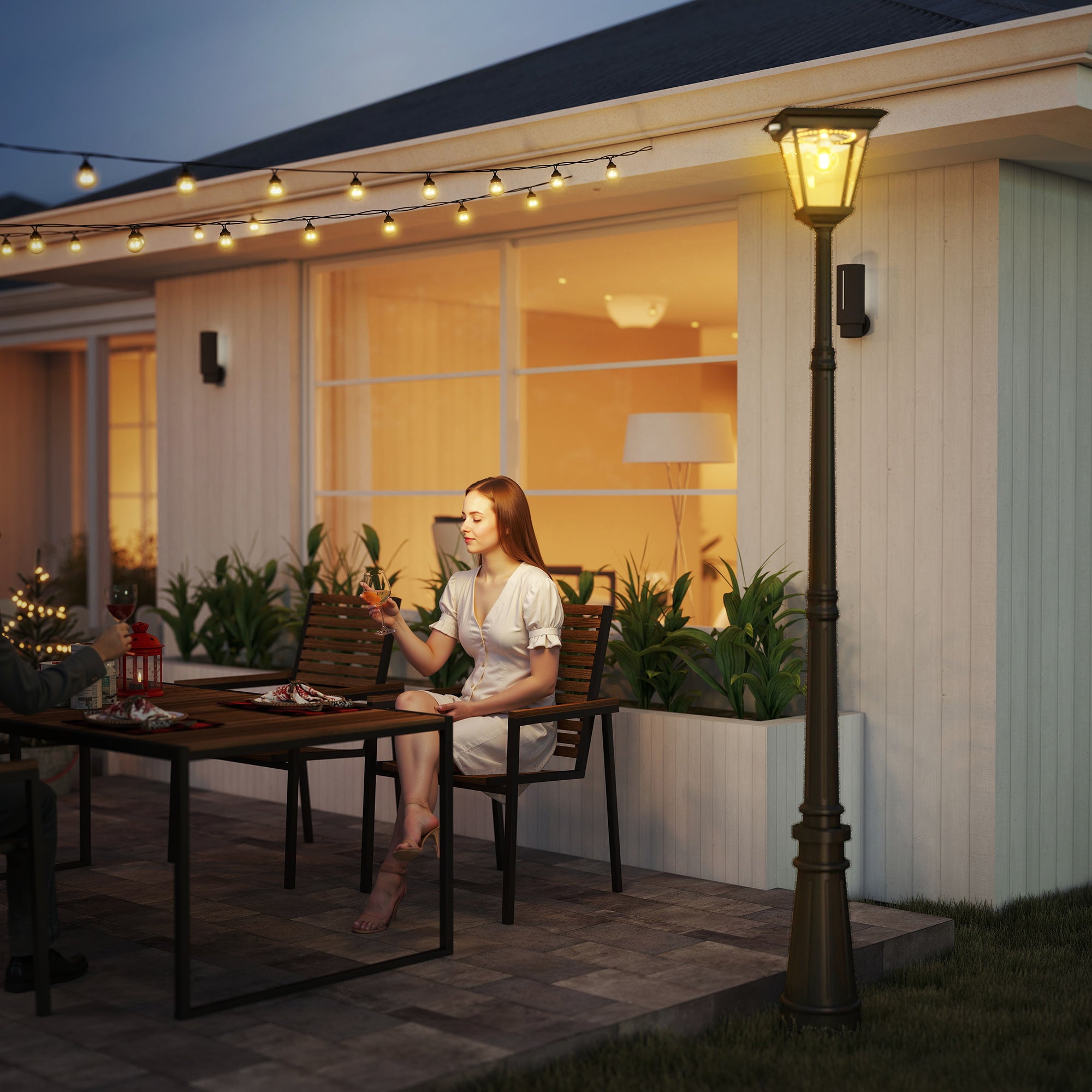 Outsunny Farola Solar Exterior Luz Solar Exterior Jardín de Aluminio y Vidrio con Panel Solar Luces LED Encendido y Apagado Automático Sensor de Movimiento Impermeable IP44 para Terraza 26x24x220 cm