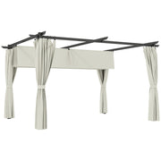 Outsunny Pérgola de Aluminio con Techo Retráctil Pérgola 4x3 m con Paredes Laterales Cenador con Tela de Poliéster Anti-UV Resistente al Agua Pabellón para Jardín Patio Terraza Crema
