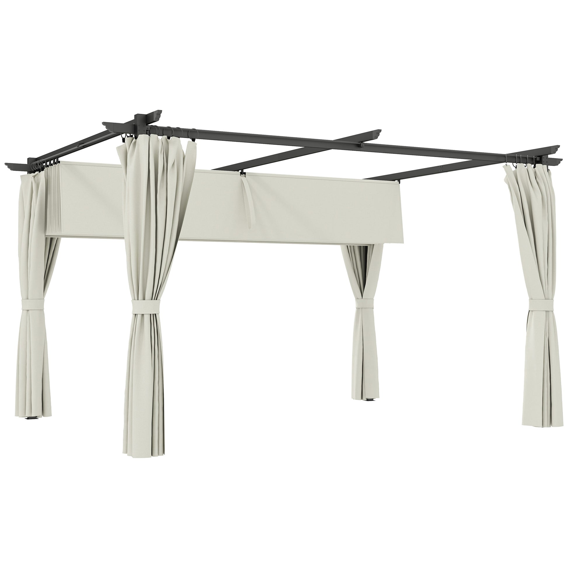Outsunny Pérgola de Aluminio con Techo Retráctil Pérgola 4x3 m con Paredes Laterales Cenador con Tela de Poliéster Anti-UV Resistente al Agua Pabellón para Jardín Patio Terraza Crema