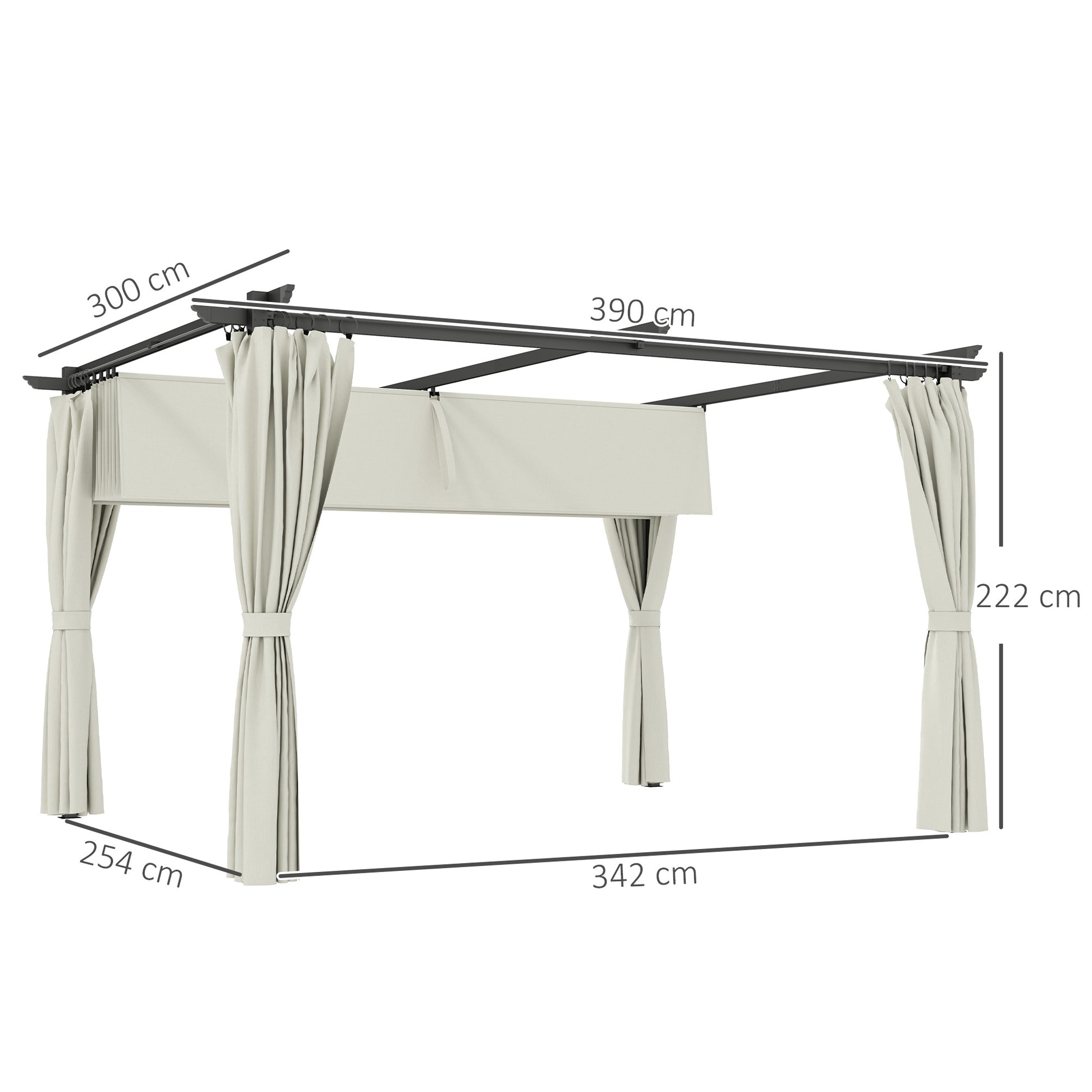 Outsunny Pérgola de Aluminio con Techo Retráctil Pérgola 4x3 m con Paredes Laterales Cenador con Tela de Poliéster Anti-UV Resistente al Agua Pabellón para Jardín Patio Terraza Crema