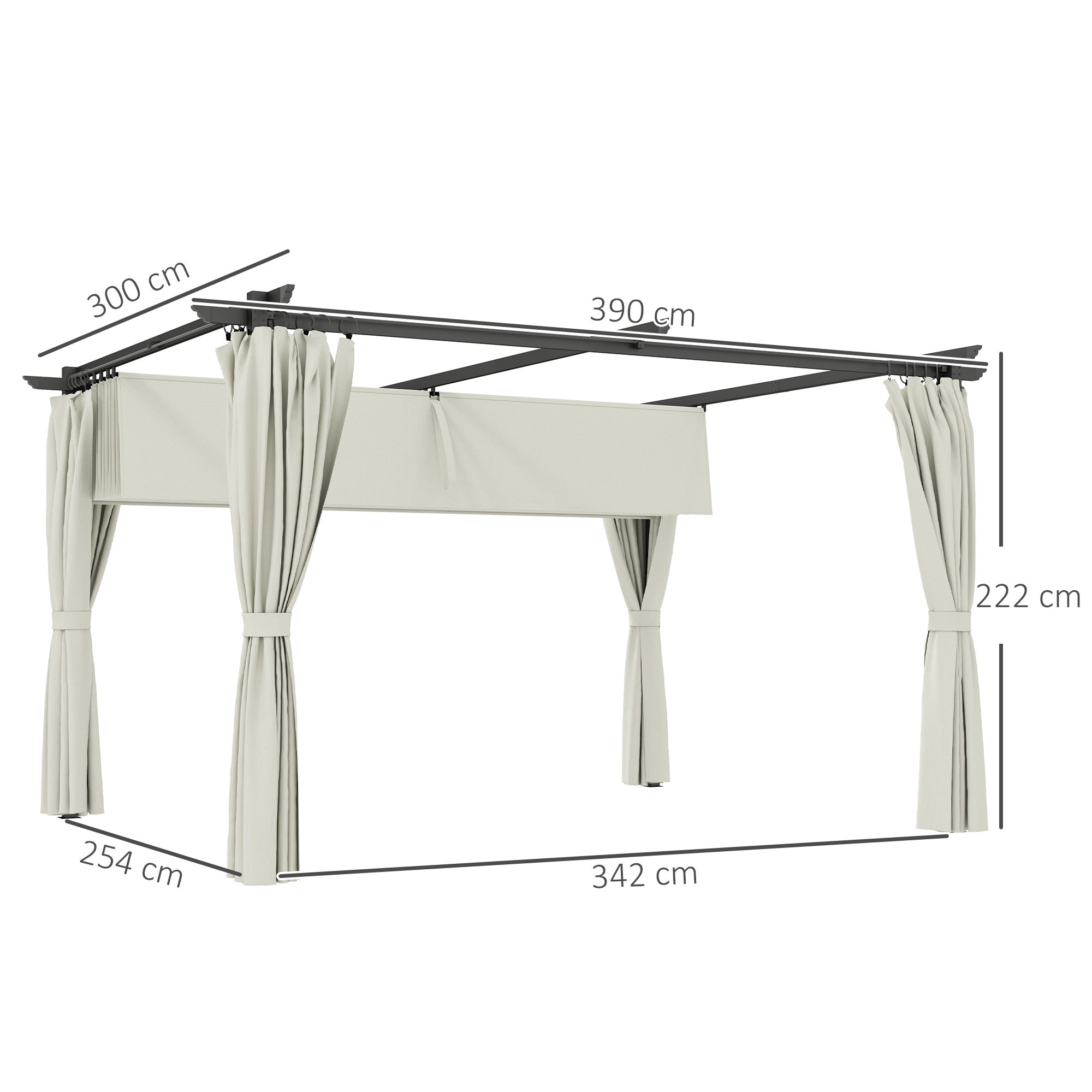 Outsunny Pérgola de Aluminio con Techo Retráctil Pérgola 4x3 m con Paredes Laterales Cenador con Tela de Poliéster Anti-UV Resistente al Agua Pabellón para Jardín Patio Terraza Crema