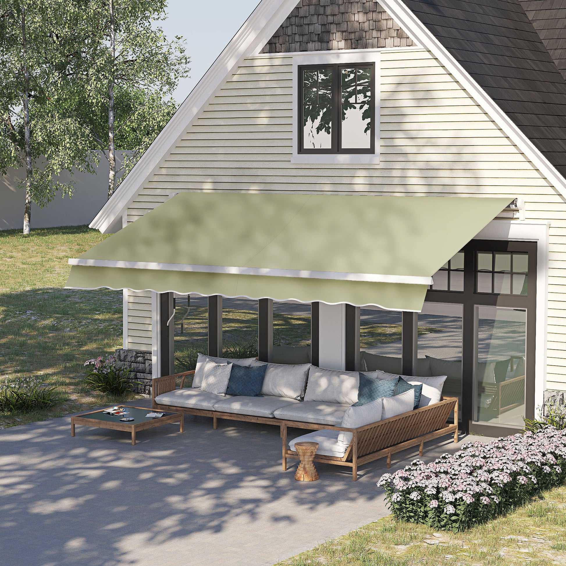 Outsunny Toldo Manual Retráctil 295x250 cm Toldo para Balcón con Manivela de Metal Impermeable y Anti-UV Toldo Enrollable de Exterior para Jardín Terraza Ventanas Crema