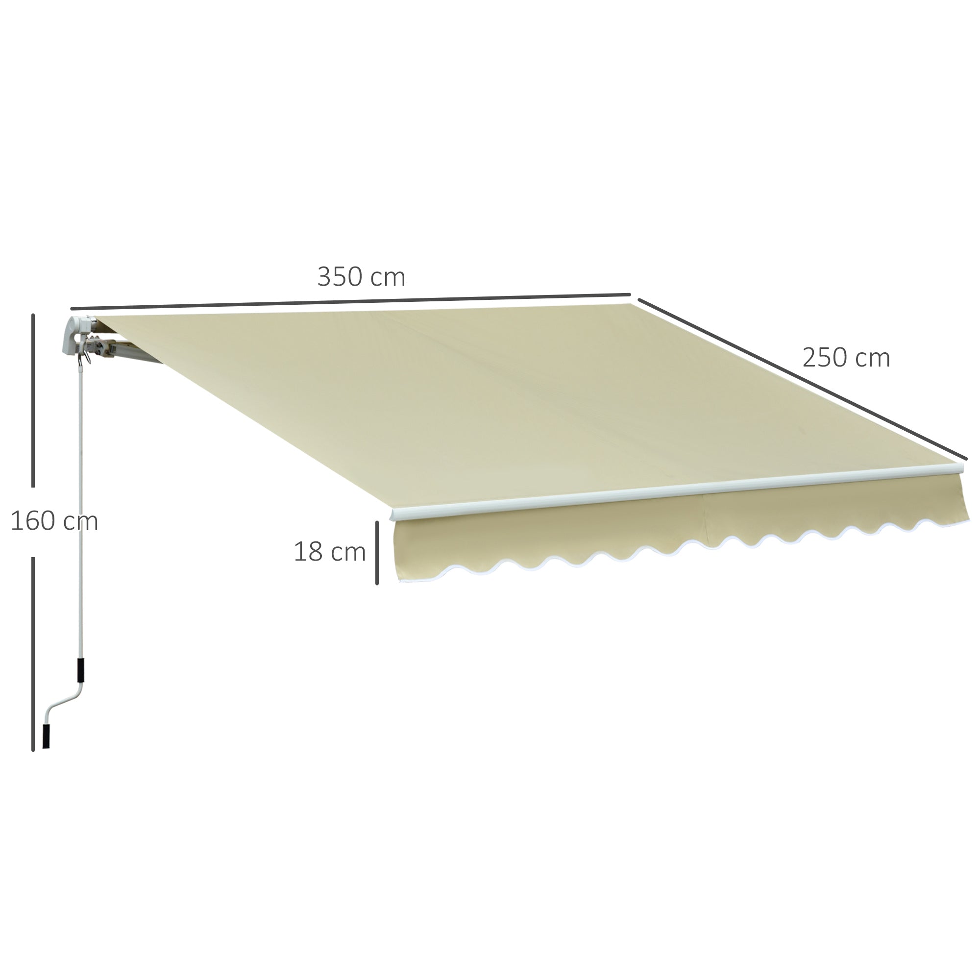 Outsunny Toldo Manual Retráctil 295x250 cm Toldo para Balcón con Manivela de Metal Impermeable y Anti-UV Toldo Enrollable de Exterior para Jardín Terraza Ventanas Crema