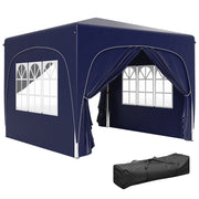 Outsunny Carpa Plegable Gazabo 3x3 m con Paneles Laterales UPF50+ Cenador Pabellón de Jardín con Altura Ajustable y Bolsa de Transporte para Camping Fiestas Patio Terraza Azul Oscuro
