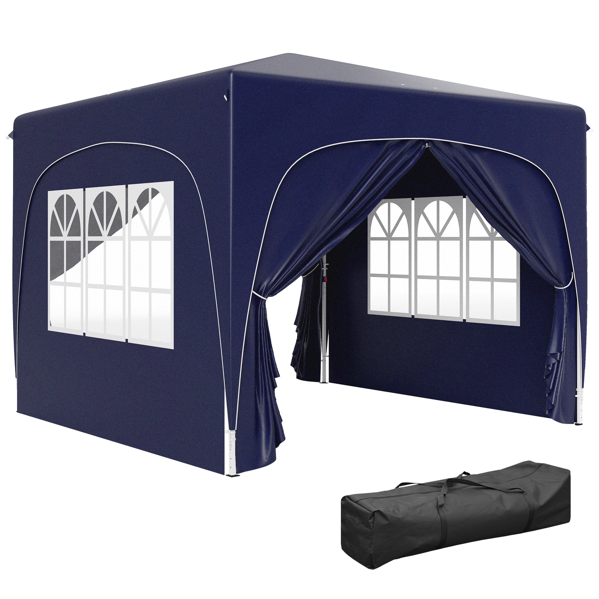 Outsunny Carpa Plegable Gazabo 3x3 m con Paneles Laterales UPF50+ Cenador Pabellón de Jardín con Altura Ajustable y Bolsa de Transporte para Camping Fiestas Patio Terraza Azul Oscuro
