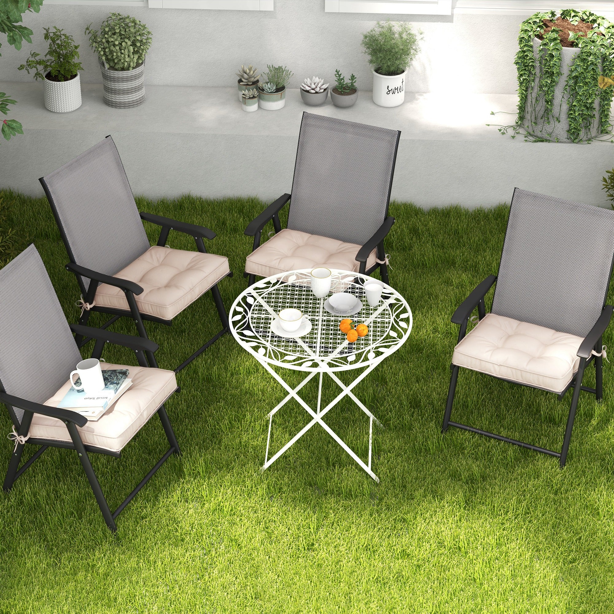 Outsunny Conjunto de Cojines para Sillas de Comedor 42x42x5 cm Juego de 4 Piezas Cojines para Sillas de Jardín Impermeable con 2 Amarres de Fijación Crema