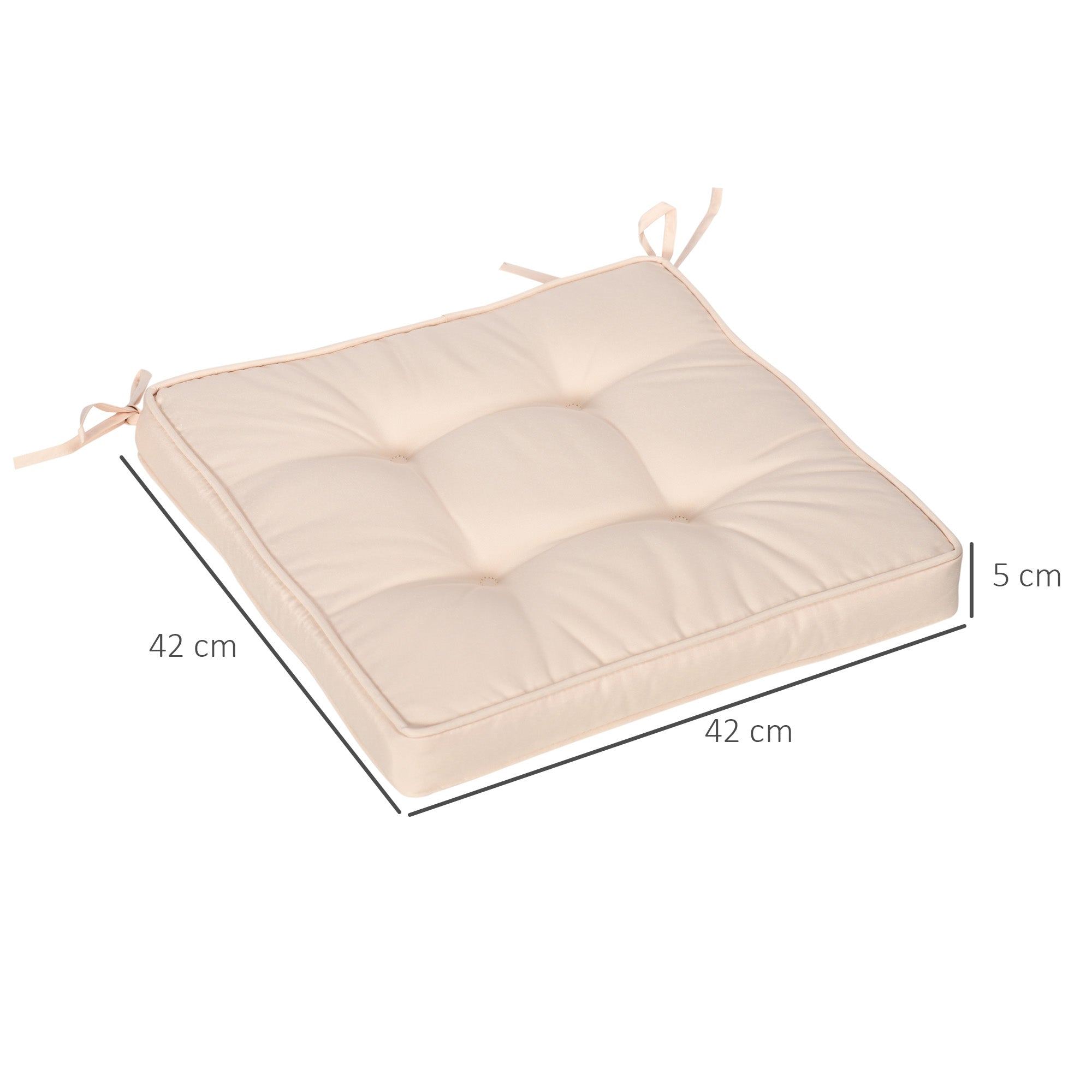 Outsunny Conjunto de Cojines para Sillas de Comedor 42x42x5 cm Juego de 4 Piezas Cojines para Sillas de Jardín Impermeable con 2 Amarres de Fijación Crema