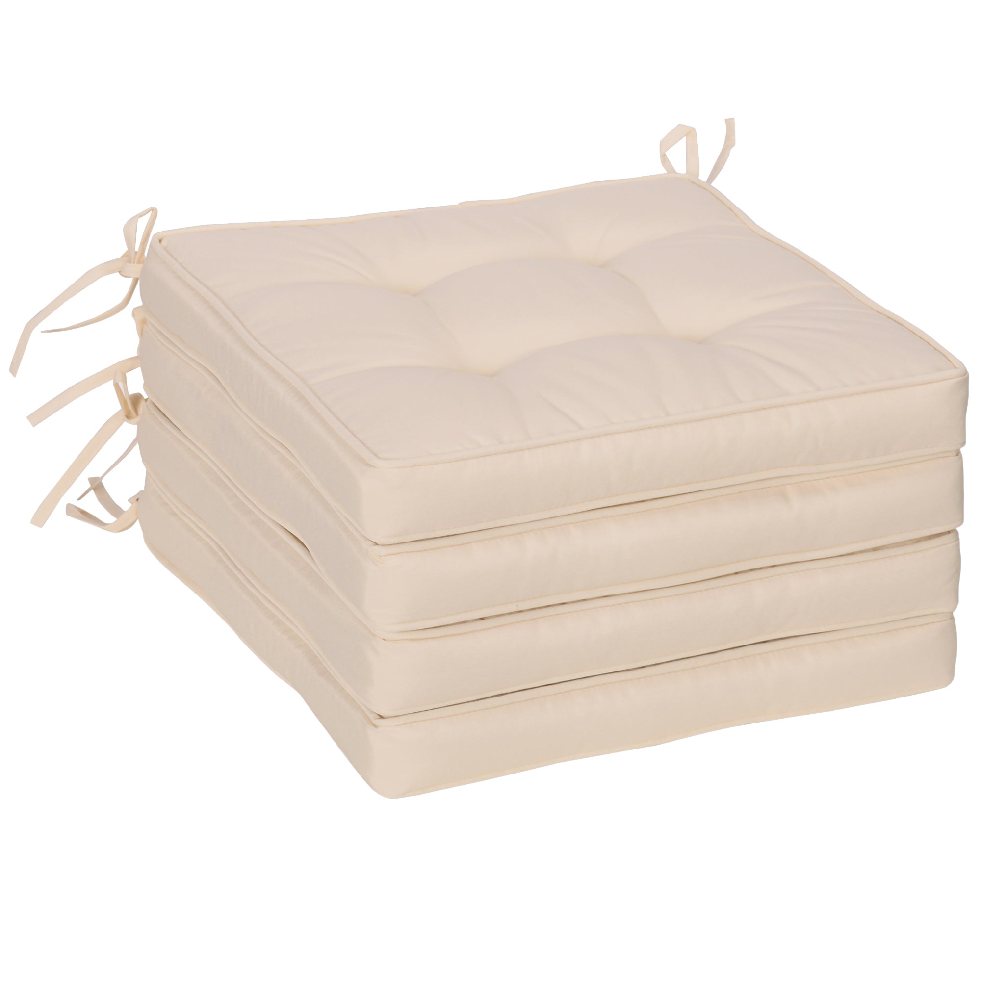 Outsunny Conjunto de Cojines para Sillas de Comedor 42x42x5 cm Juego de 4 Piezas Cojines para Sillas de Jardín Impermeable con 2 Amarres de Fijación Crema