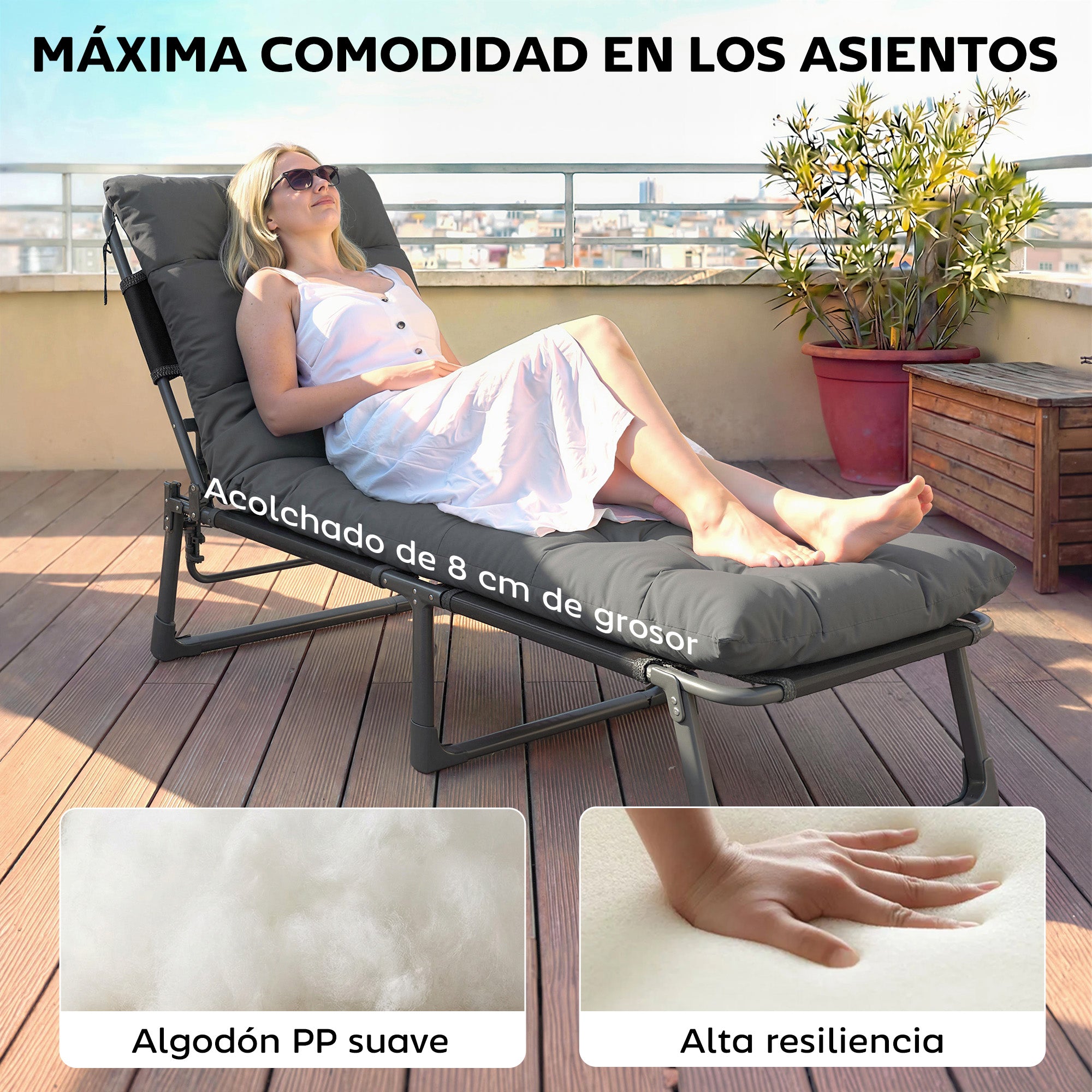Outsunny Juego de 2 Cojines para Tumbonas, 180x55x8 cm, Cojines para Tumbonas de Exterior Gruesas, UPF30+, Almohadillas de Repuesto para Tumbonas con 4 Cintas, Gris Oscuro
