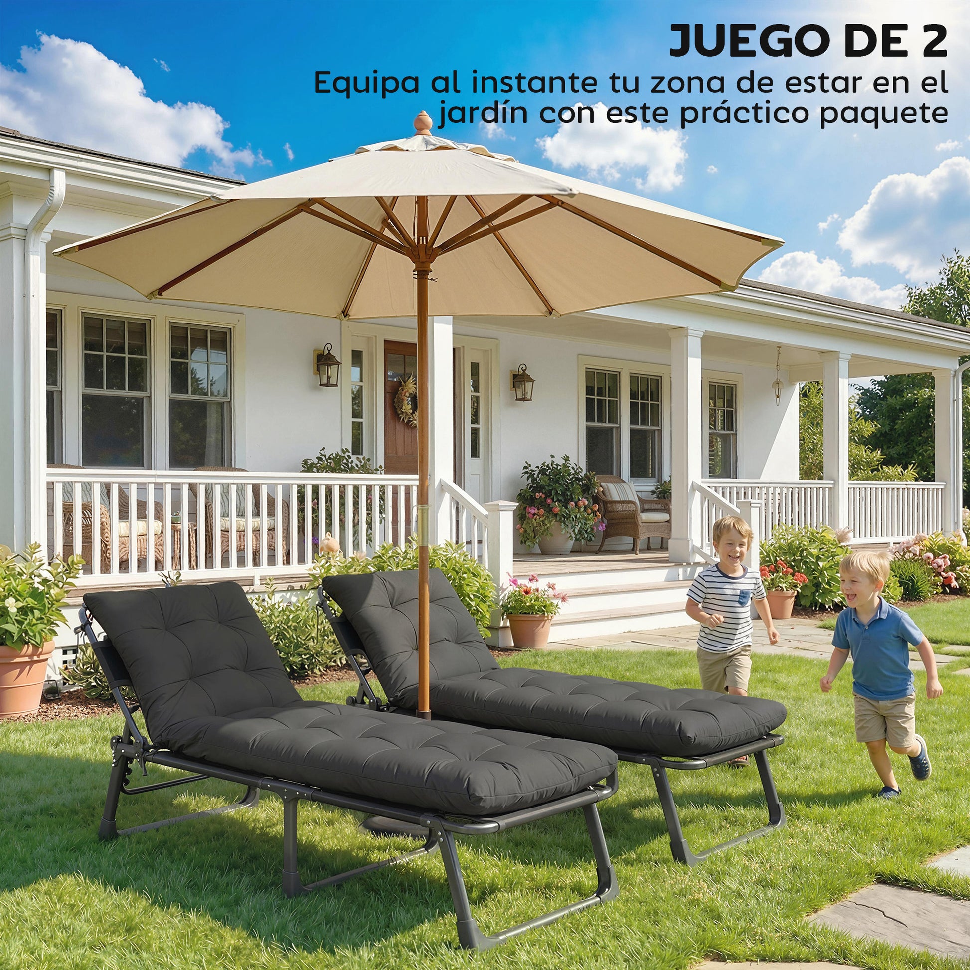Outsunny Juego de 2 Cojines para Tumbonas, 180x55x8 cm, Cojines para Tumbonas de Exterior Gruesas, UPF30+, Almohadillas de Repuesto para Tumbonas con 4 Cintas, Gris Oscuro
