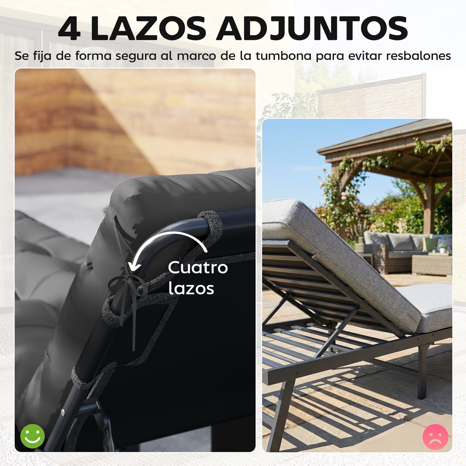 Outsunny Juego de 2 Cojines para Tumbonas, 180x55x8 cm, Cojines para Tumbonas de Exterior Gruesas, UPF30+, Almohadillas de Repuesto para Tumbonas con 4 Cintas, Gris Oscuro
