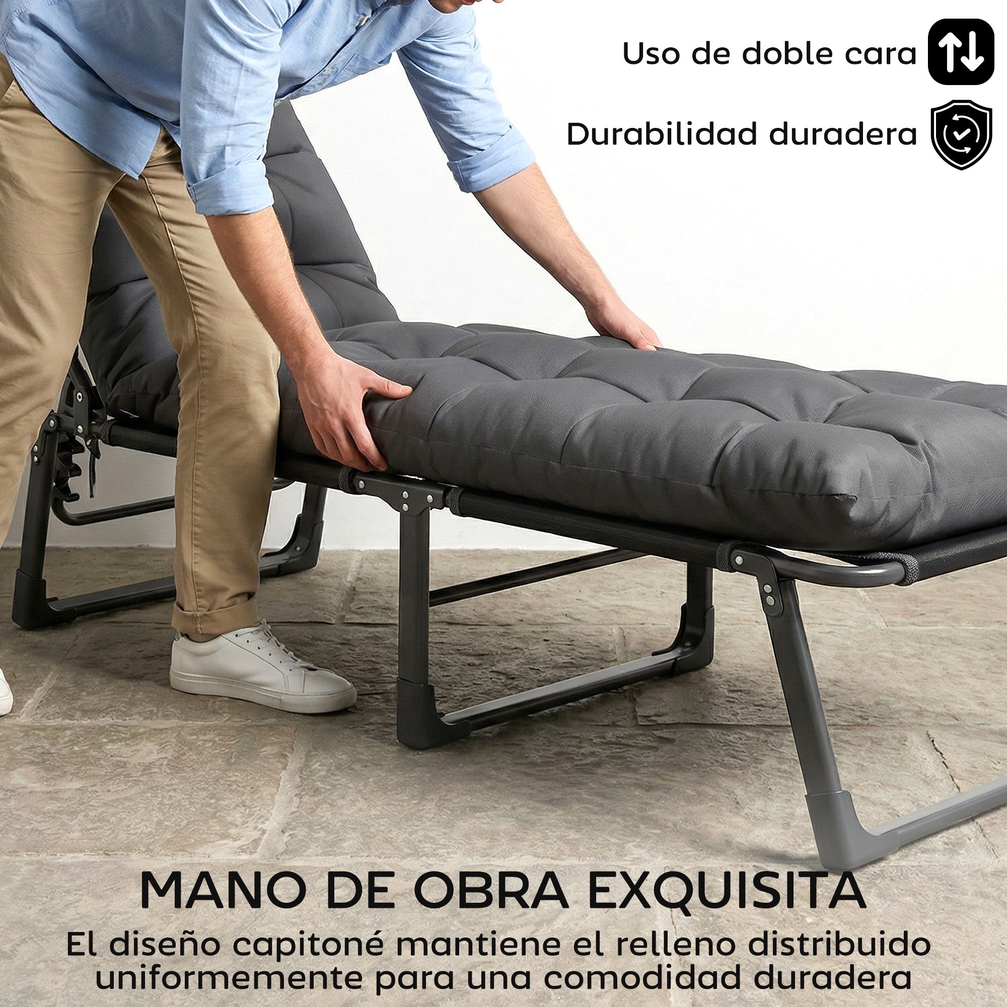Outsunny Juego de 2 Cojines para Tumbonas, 180x55x8 cm, Cojines para Tumbonas de Exterior Gruesas, UPF30+, Almohadillas de Repuesto para Tumbonas con 4 Cintas, Gris Oscuro