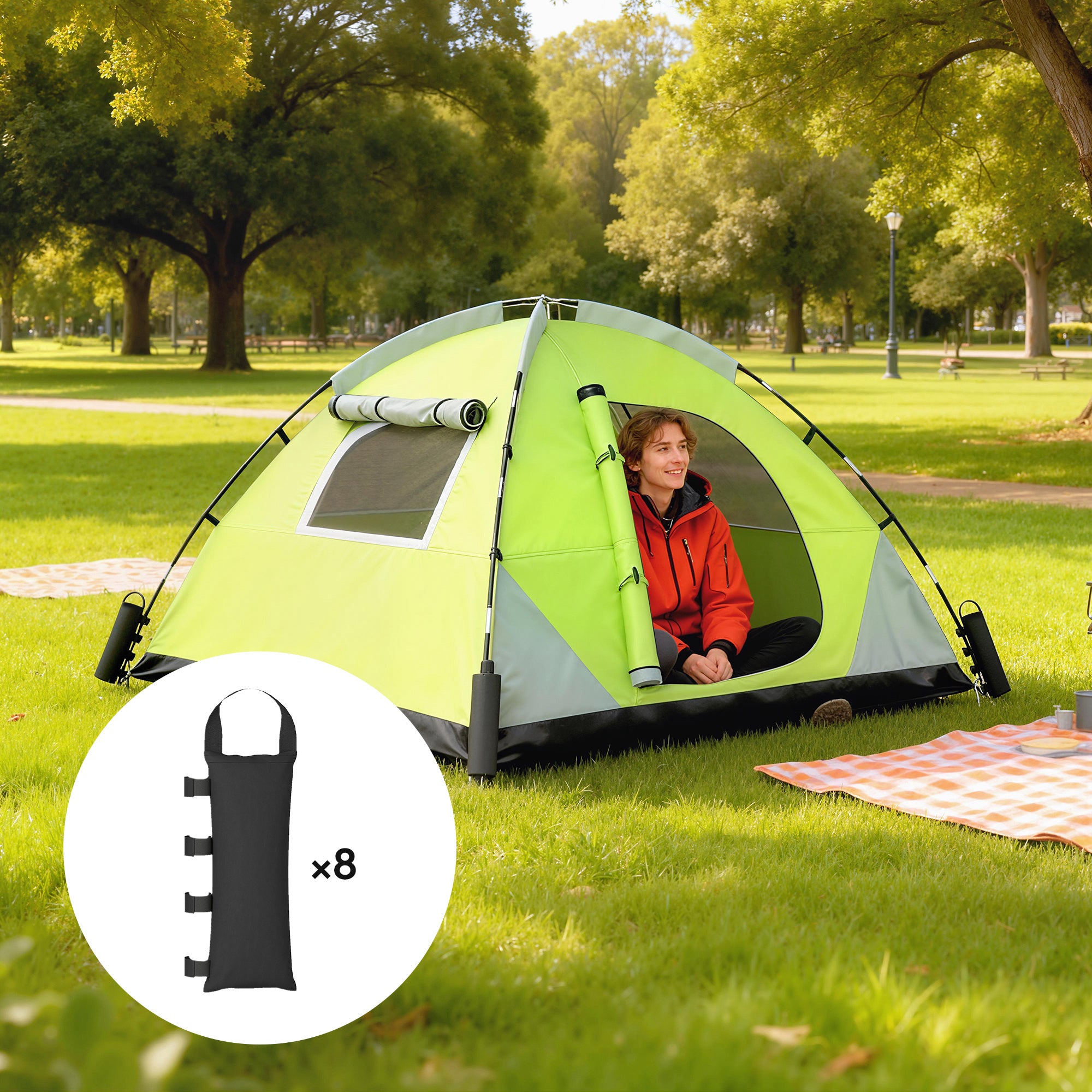 Outsunny Pack 8 Pesos para Carpas, Bolsas de Pesos Pesas de Piernas para Cenador, Pabellón, Gazebo, de Tela Oxford 600D, Bolsas de Arena para Exteriores, sin Arena, Negro