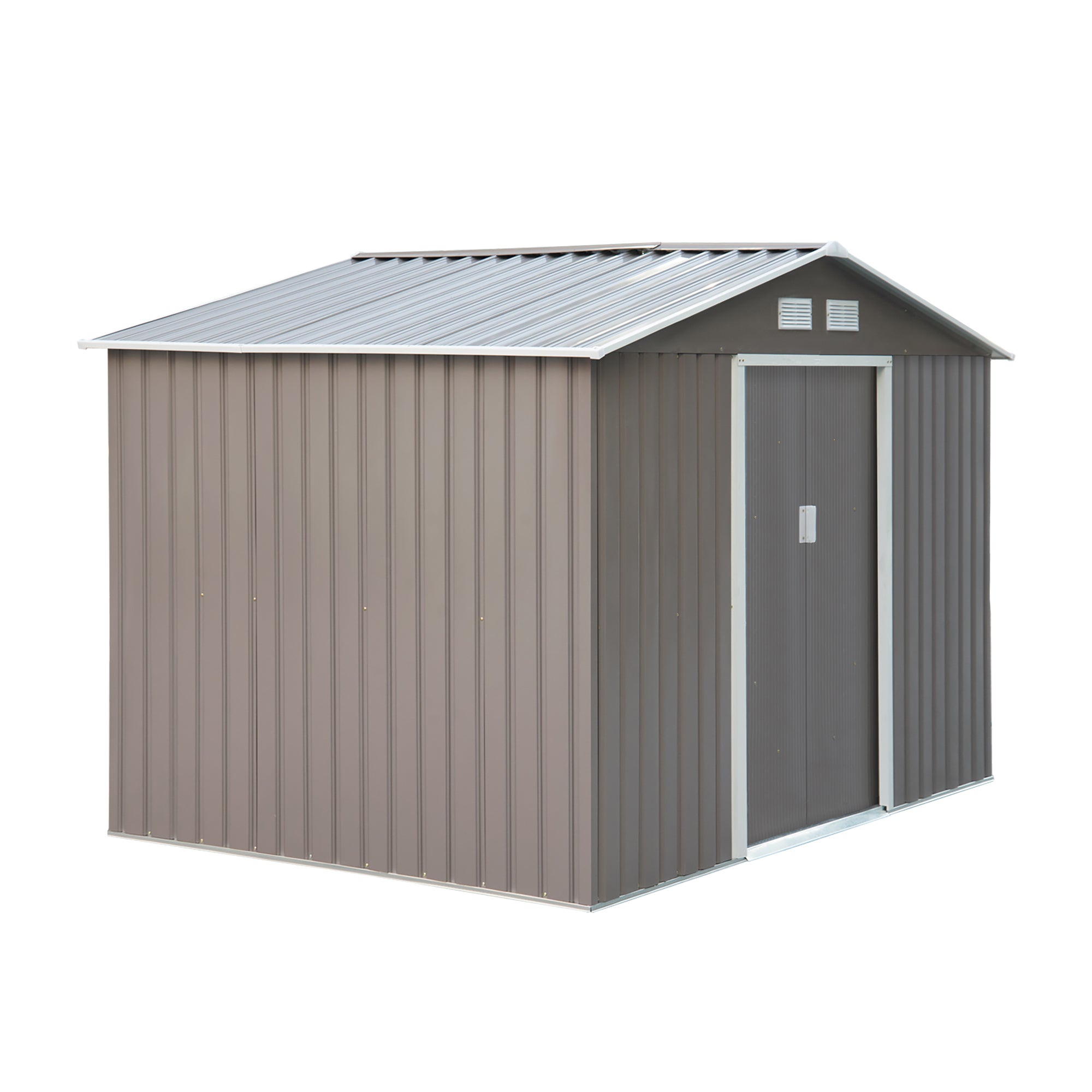 Outsunny Caseta de Jardín Exterior 4,9 m² 277x195x192 cm Cobertizo de Jardín Exterior con Puerta Corredera Techo Inclinado Base Refuerzo (Suelo NO Incluido) y 4 Ventanas Gris