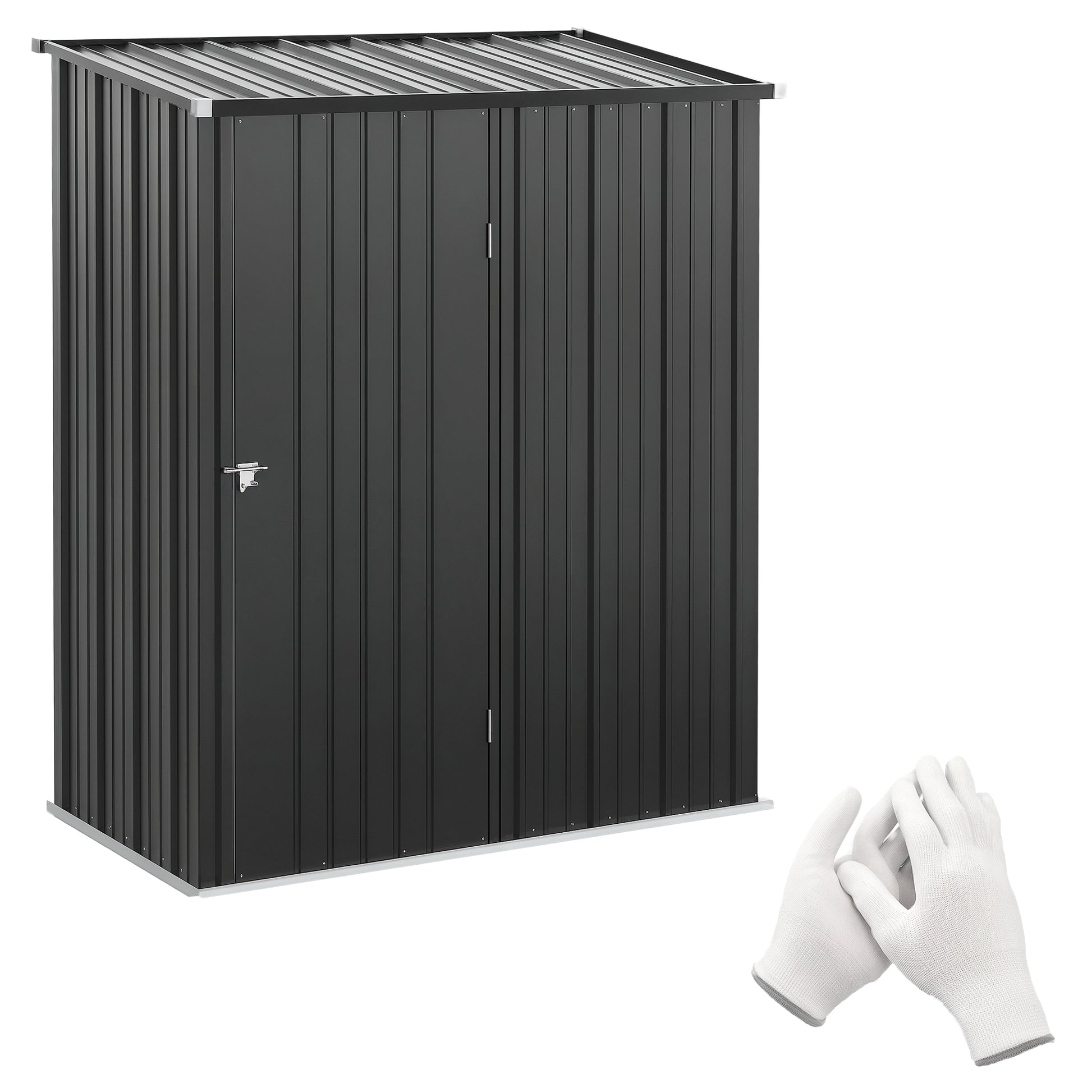 Outsunny Cobertizo de Jardín Exterior 1,34 m² 161,5x94,5x196 cm Caseta de Jardín Exterior Metálica con 1 Puerta y Cerradura para Almacenamiento de Herramientas para Patio Terraza Negro Carbón