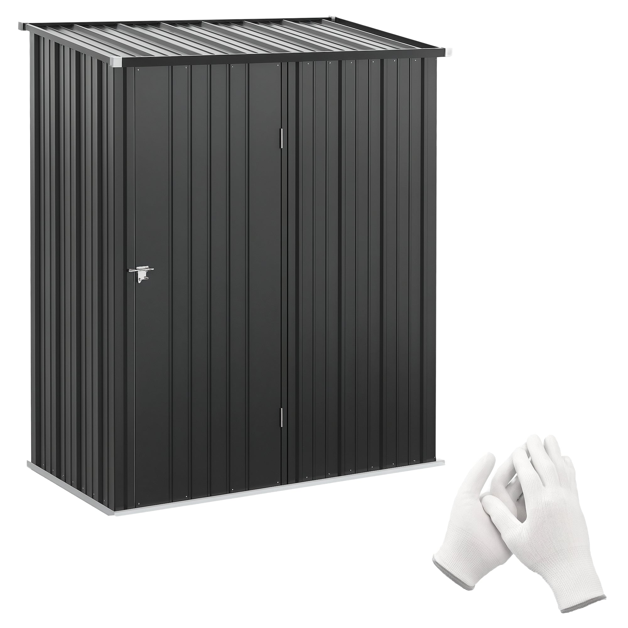 Outsunny Cobertizo de Jardín Exterior 1,34 m² 161,5x94,5x196 cm Caseta de Jardín Exterior Metálica con 1 Puerta y Cerradura para Almacenamiento de Herramientas para Patio Terraza Negro Carbón