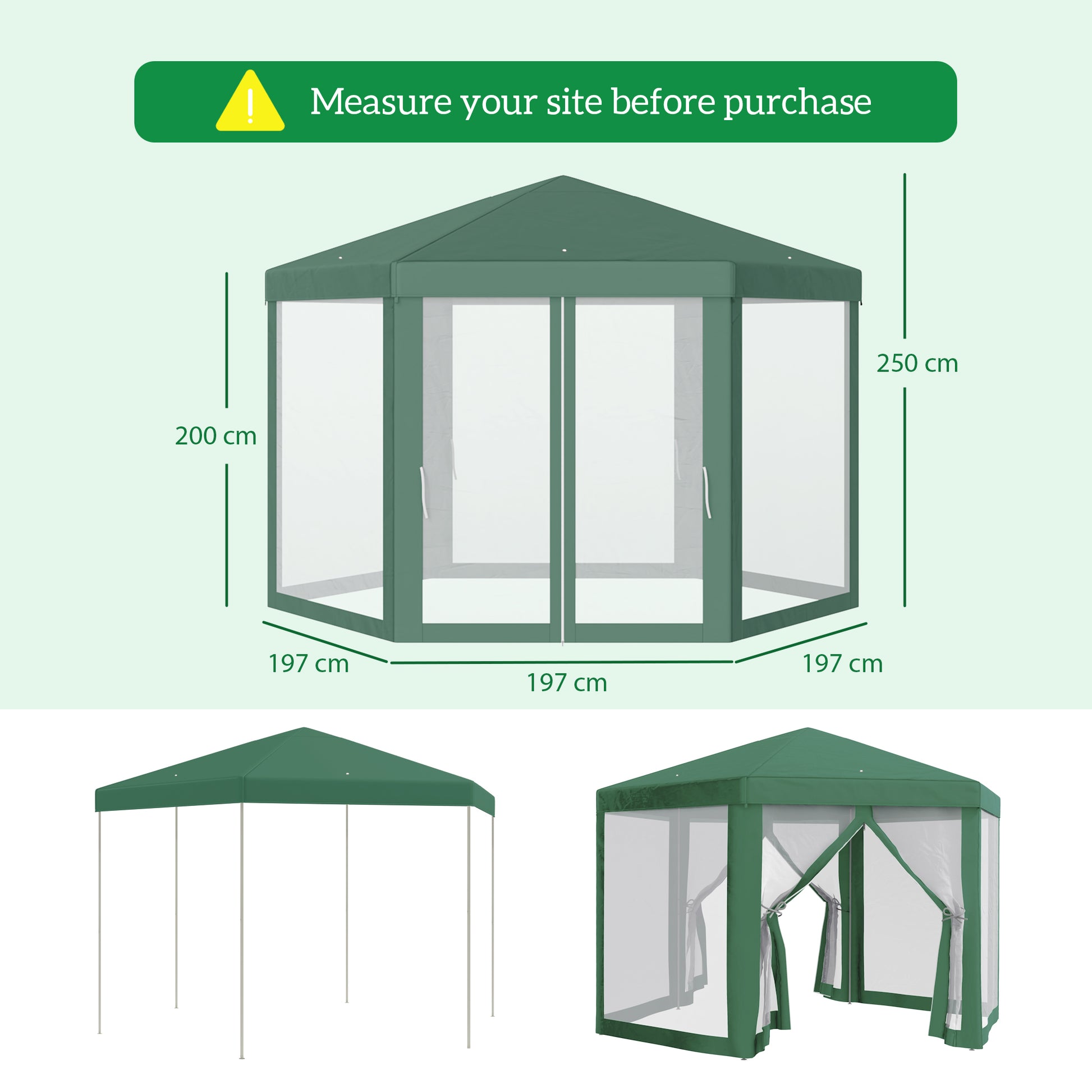 Outsunny Carpa Gazebo tipo Cenador Hexagonal con Mosquitera para Jardín y Terraza Ø1,97 m Material de Poliéster Impermeable (Verde)