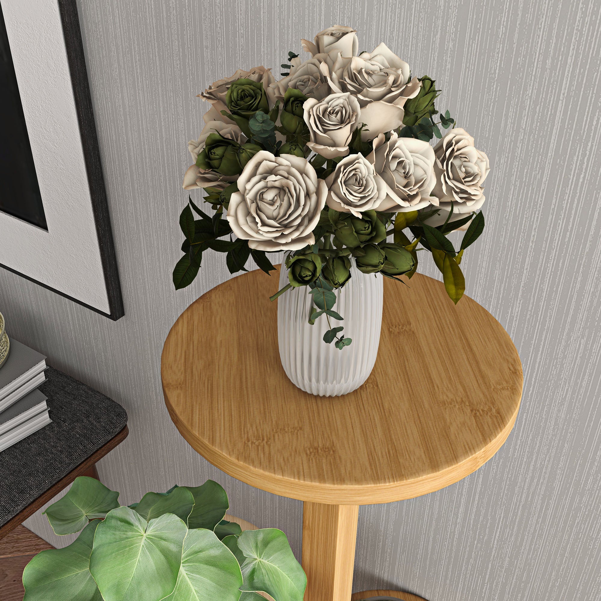 Outsunny Soporte para Plantas de Bambú con Ruedas de 5 Niveles, Estantería Redonda para Plantas para Esquina, Soporte para Macetas, Interior y Exterior, 33x33x90 cm, Natural