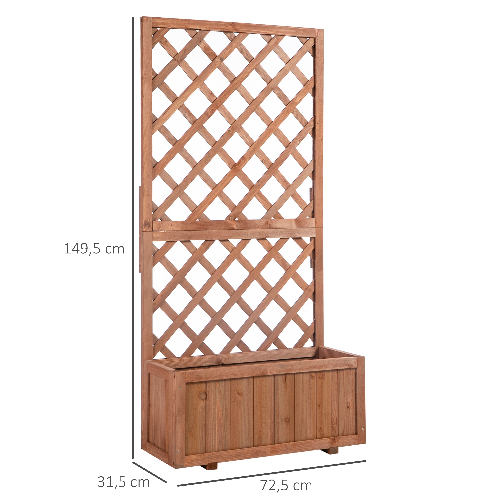 Outsunny Jardinera con Enrejado de Madera Maciza Macetero de Jardín con Soporte para Trepadora para Cultivo de Plantas Flores en Exterior 72,5x31,5x149,5 cm Natural