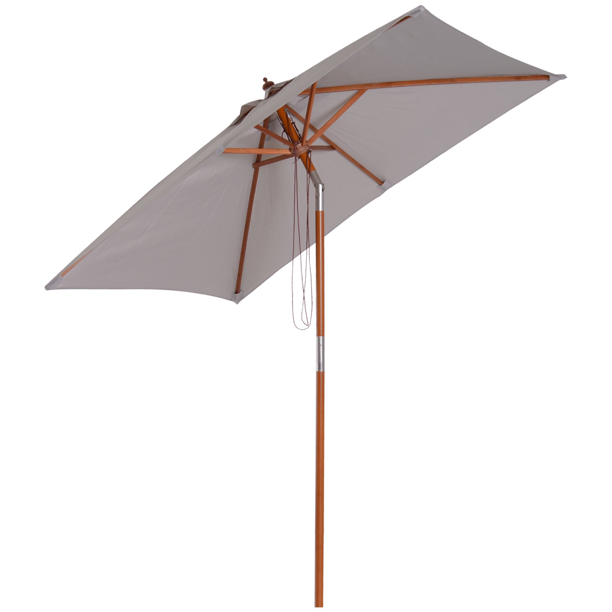 Outsunny Sombrilla Terraza Exterior 200x150 cm Sombrilla de Jardín Rectangular con Ángulo Ajustable Mástil de Madera y Manivela Parasol para Patio Terraza Gris