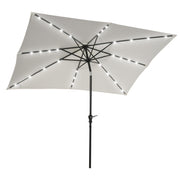Outsunny Sombrilla Terraza Exterior 268x205x248 cm Sombrilla de Jardín con Techo Inclinable hasta 45° Luces LED Solares Poste de Acero y Manivela Parasol para Patio Terraza Blanco
