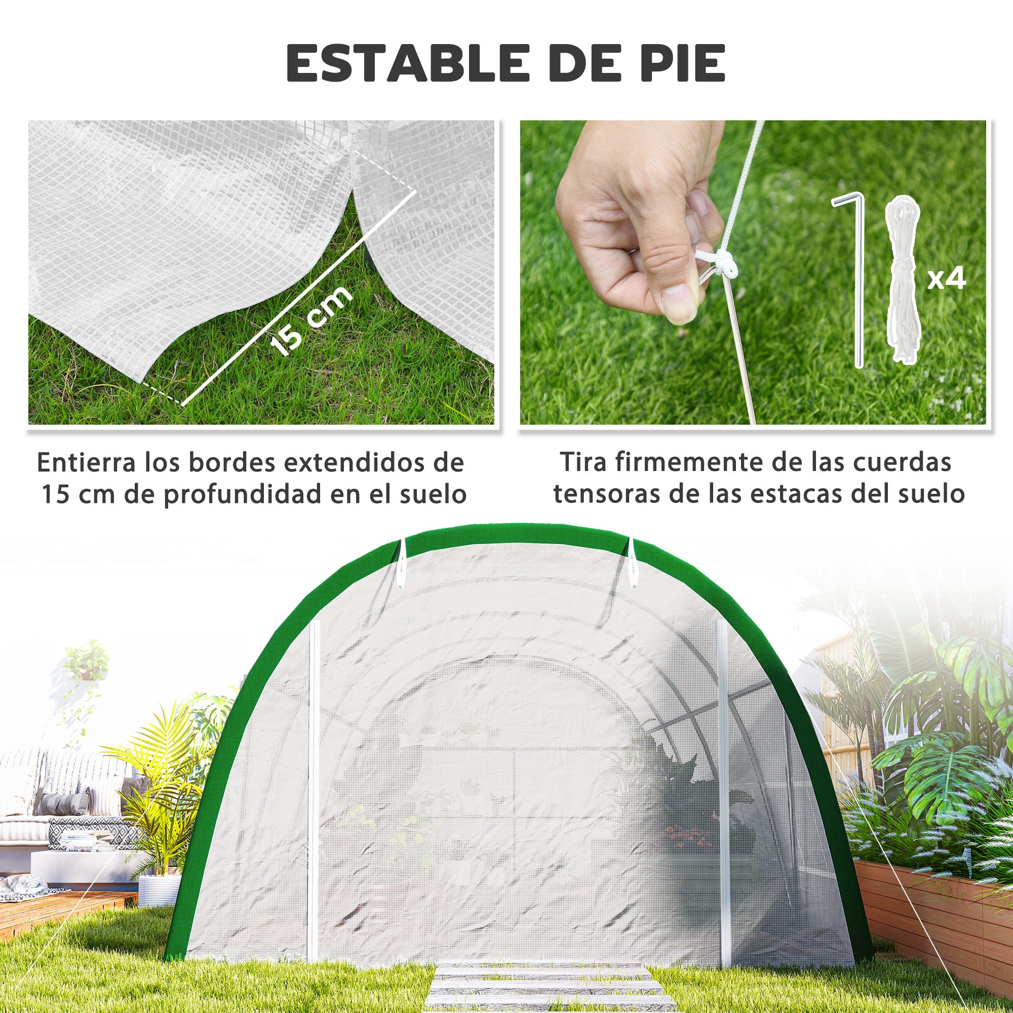 Outsunny Invernadero de Exterior 6x3x2 m, Invernadero de Túnel con Puerta Enrollable, 8 Ventanas de Malla, Cubierta PE 140g/m², Marco de Acero Galvanizado, Anti-UV, para Cultivos, Plantas, Blanco